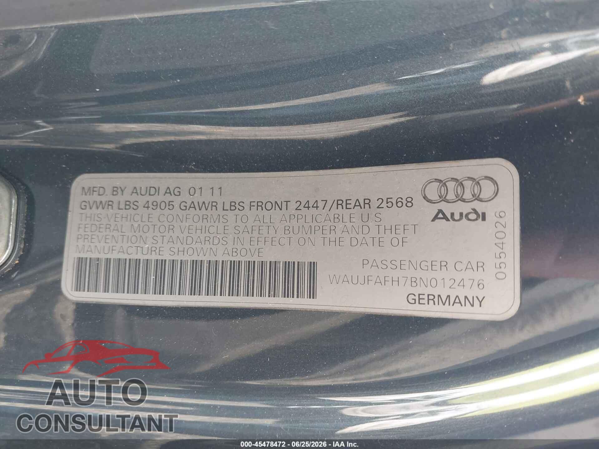 AUDI A5 2011 - WAUJFAFH7BN012476