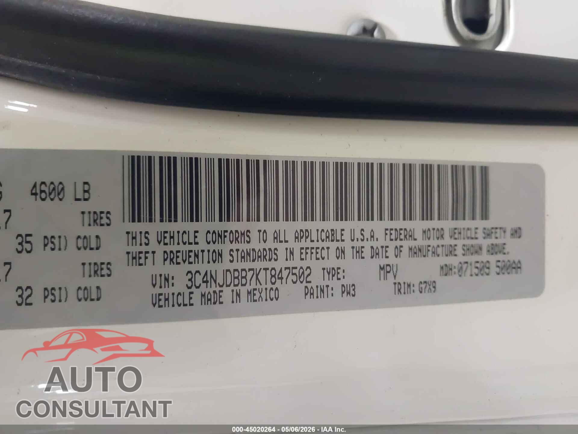 JEEP COMPASS 2019 - 3C4NJDBB7KT847502