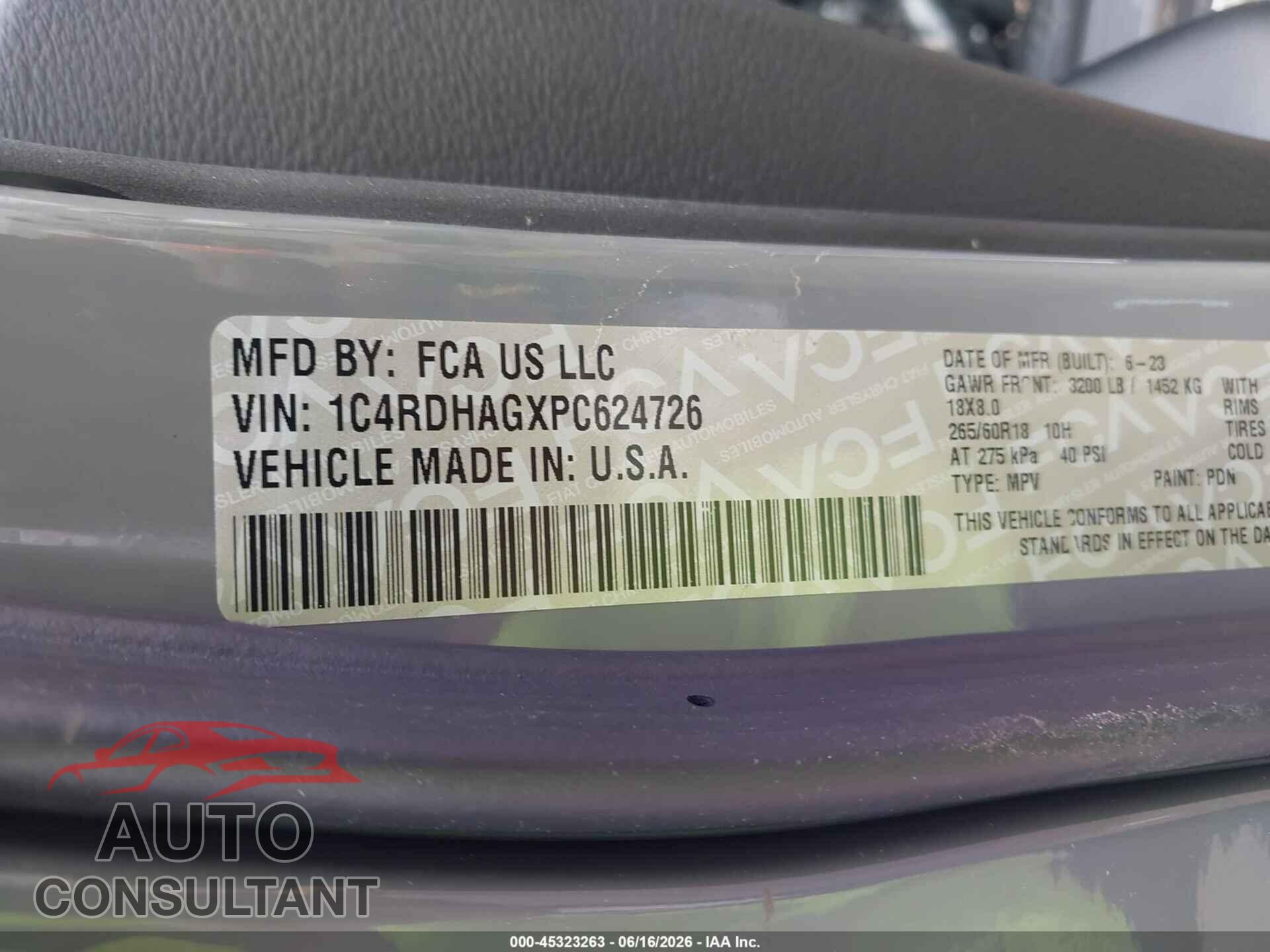DODGE DURANGO 2023 - 1C4RDHAGXPC624726
