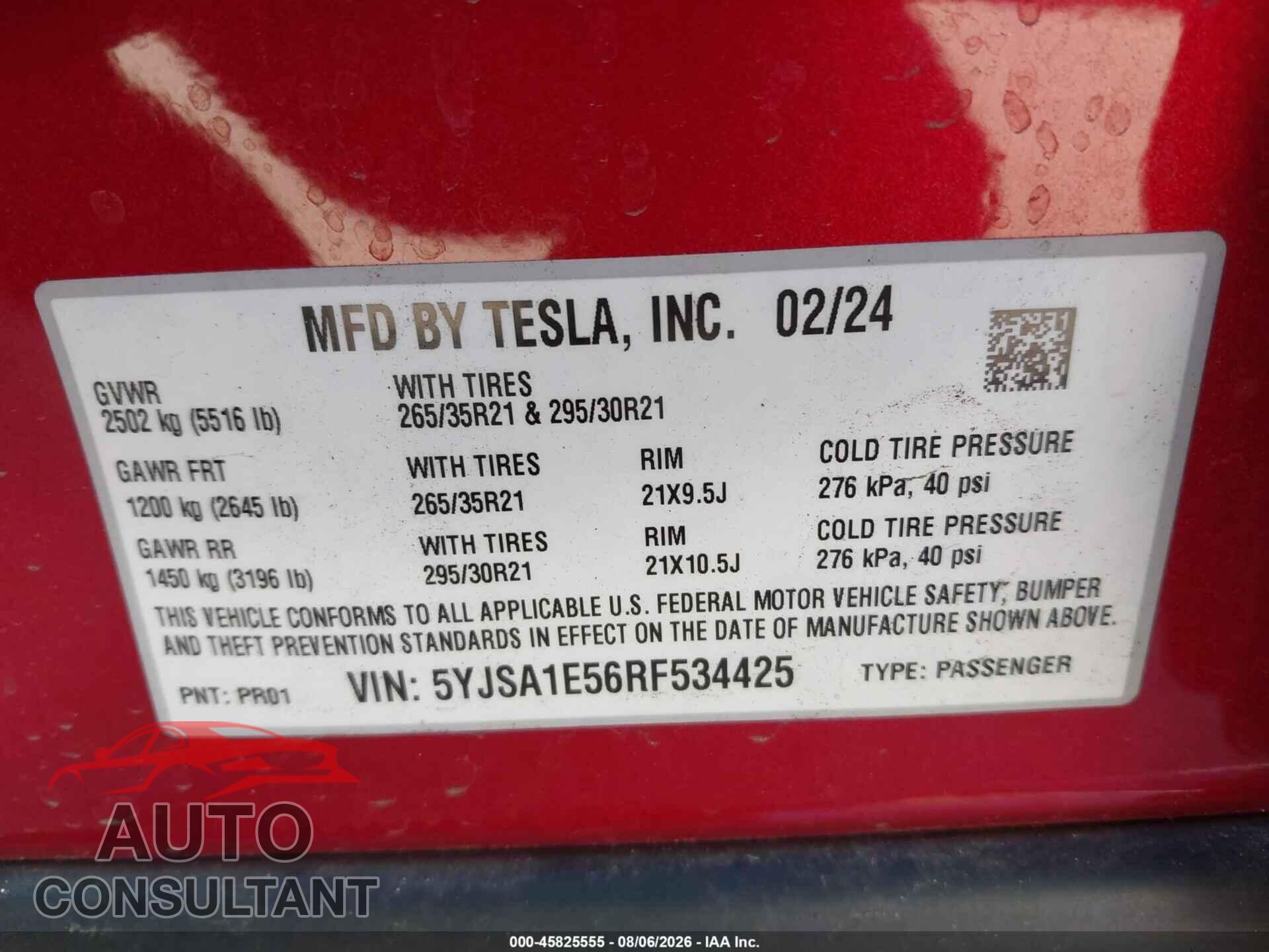 TESLA MODEL S 2024 - 5YJSA1E56RF534425