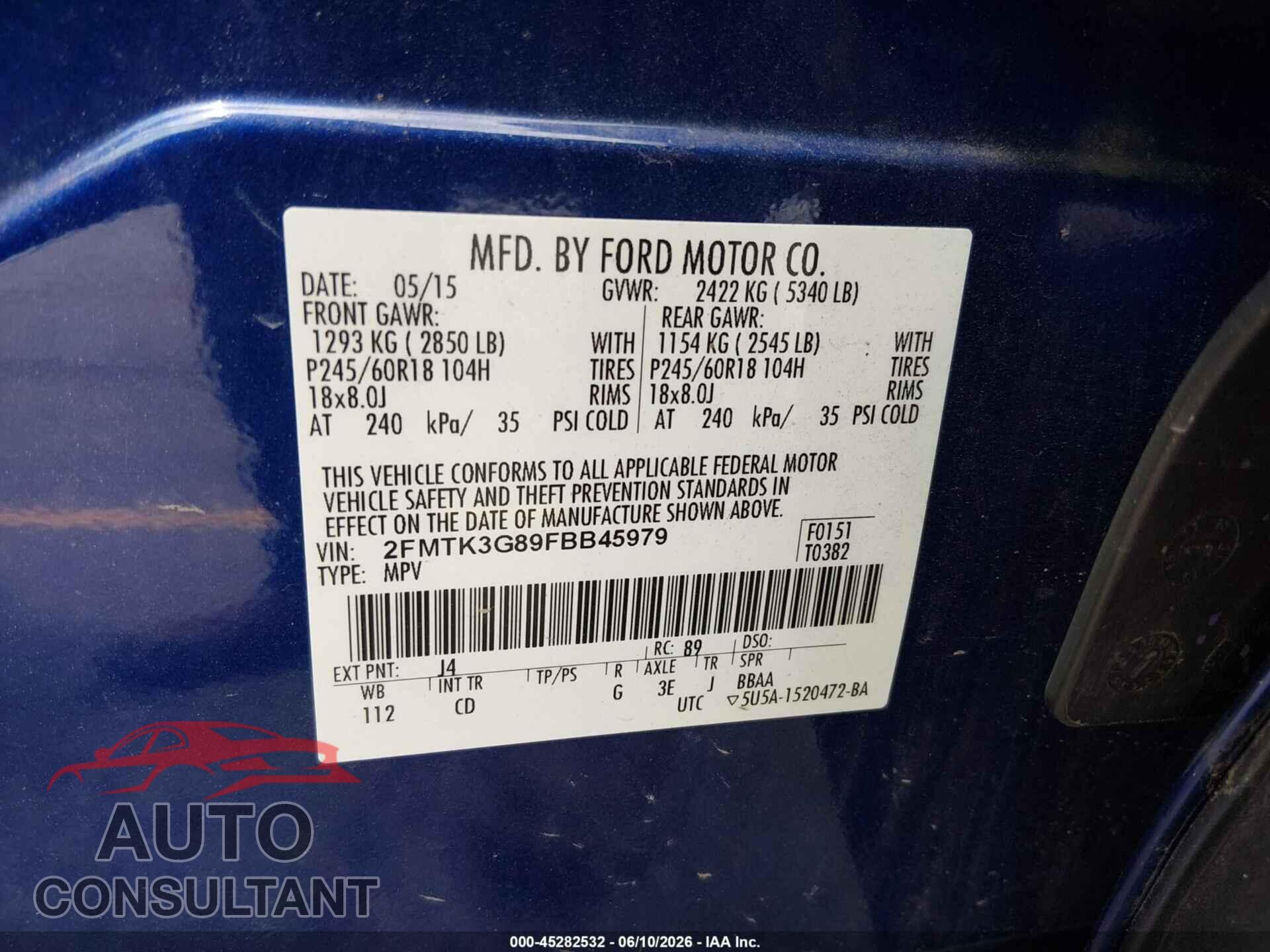FORD EDGE 2015 - 2FMTK3G89FBB45979