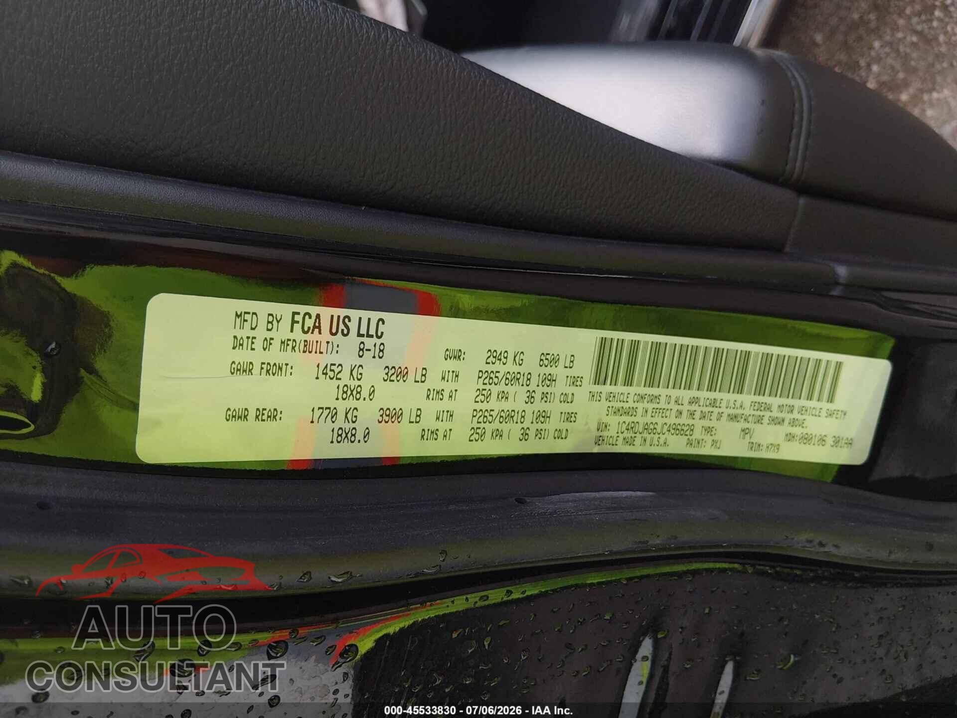 DODGE DURANGO 2018 - 1C4RDJAG6JC496628