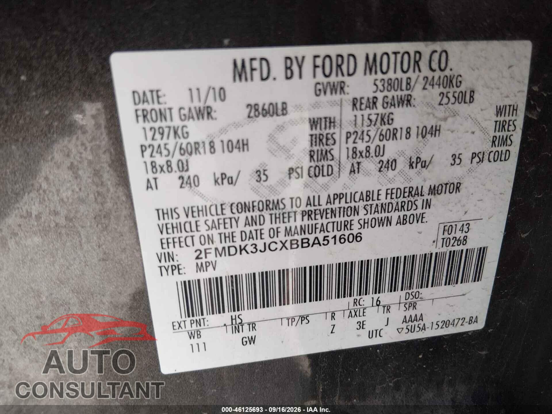 FORD EDGE 2011 - 2FMDK3JCXBBA51606