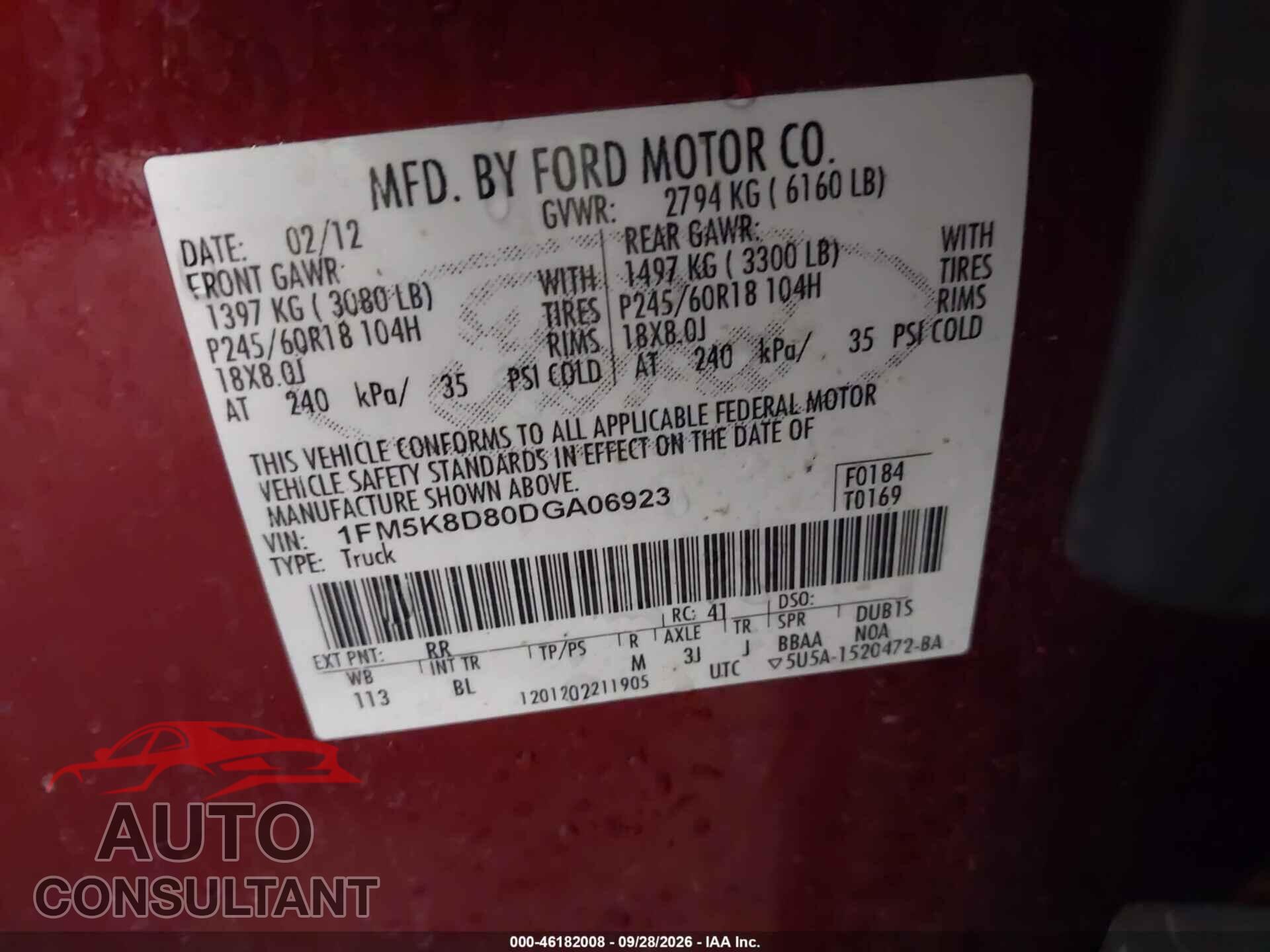 FORD EXPLORER 2013 - 1FM5K8D80DGA06923