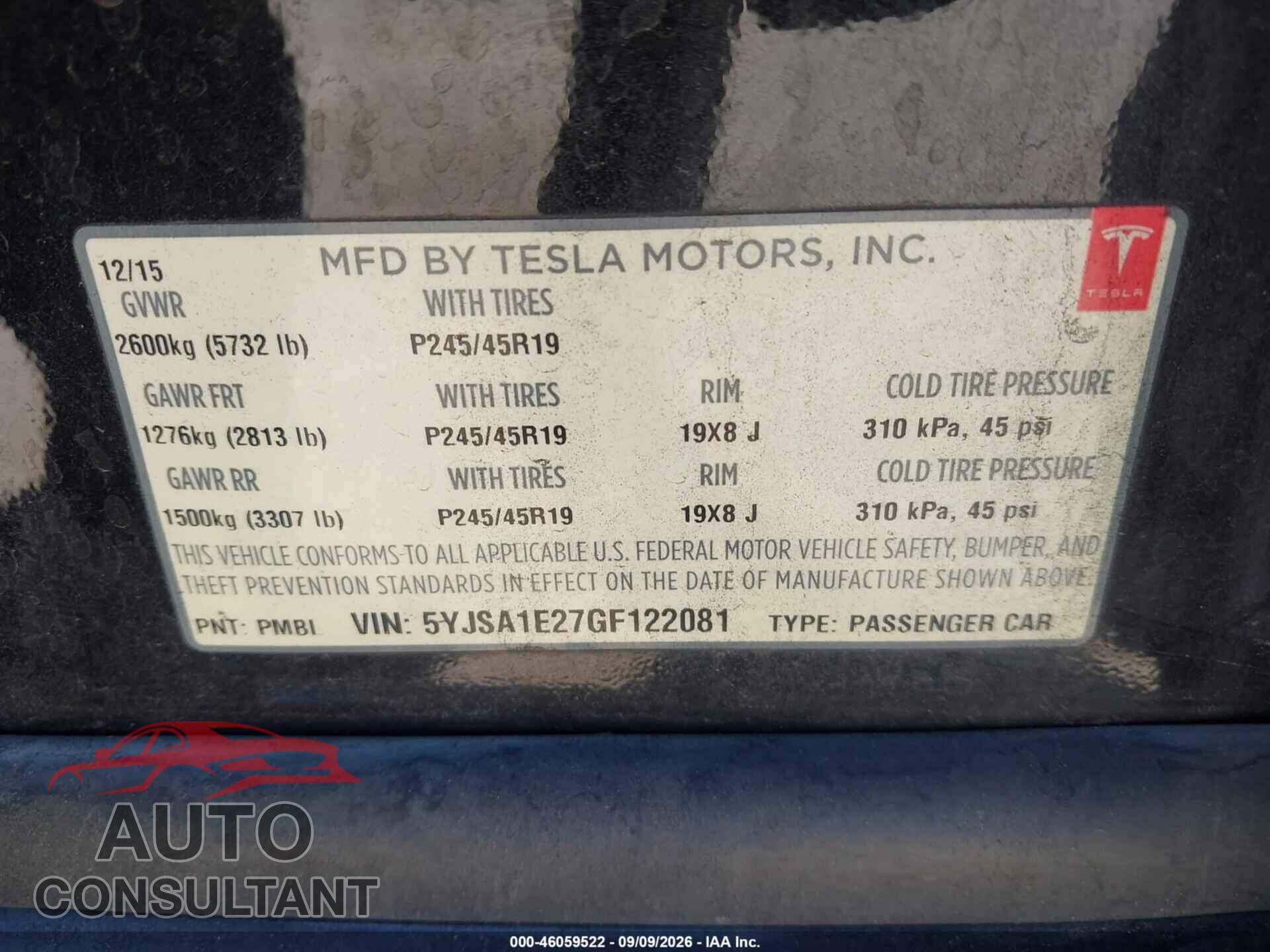 TESLA MODEL S 2016 - 5YJSA1E27GF122081