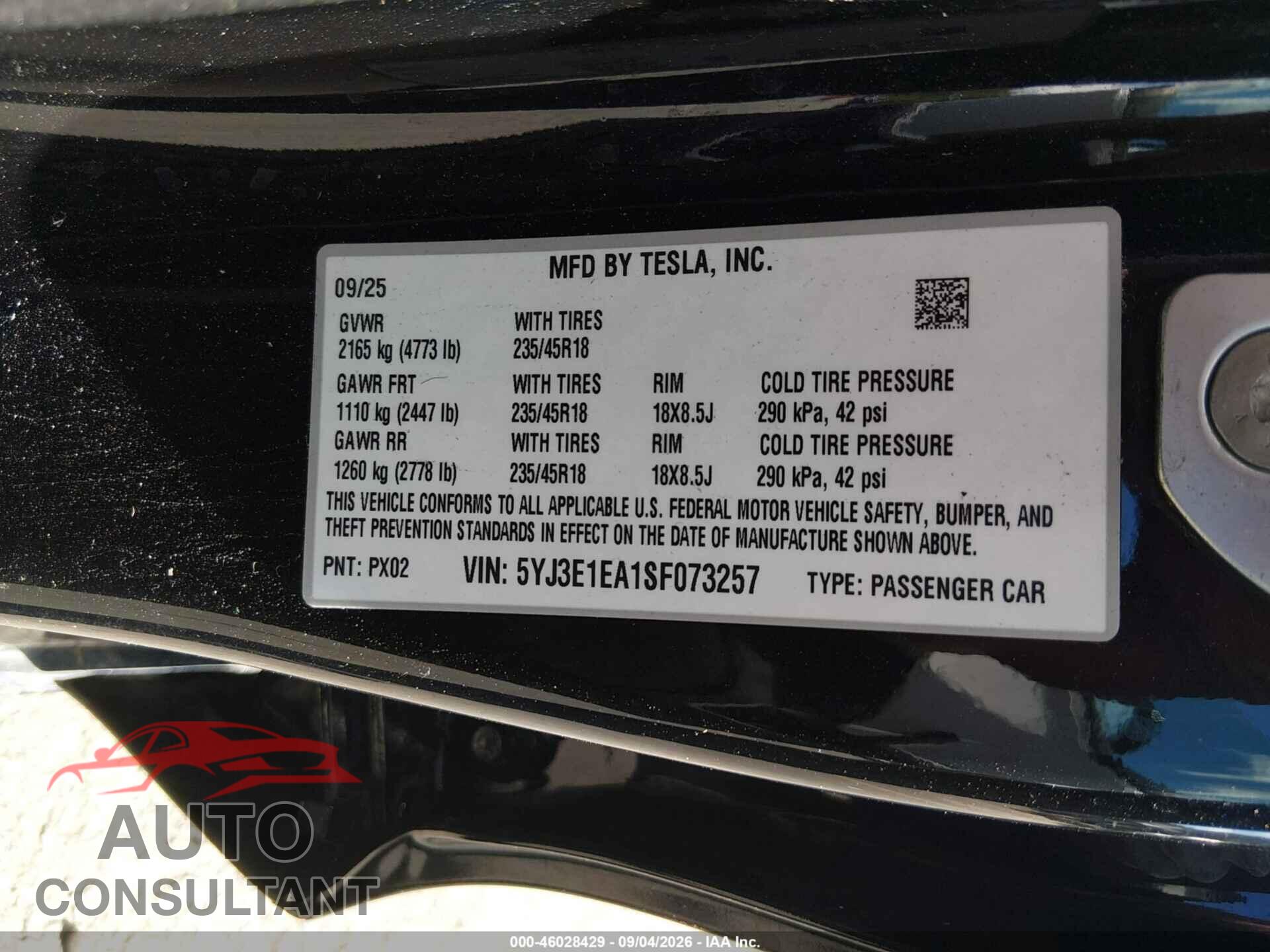 TESLA MODEL 3 2025 - 5YJ3E1EA1SF073257