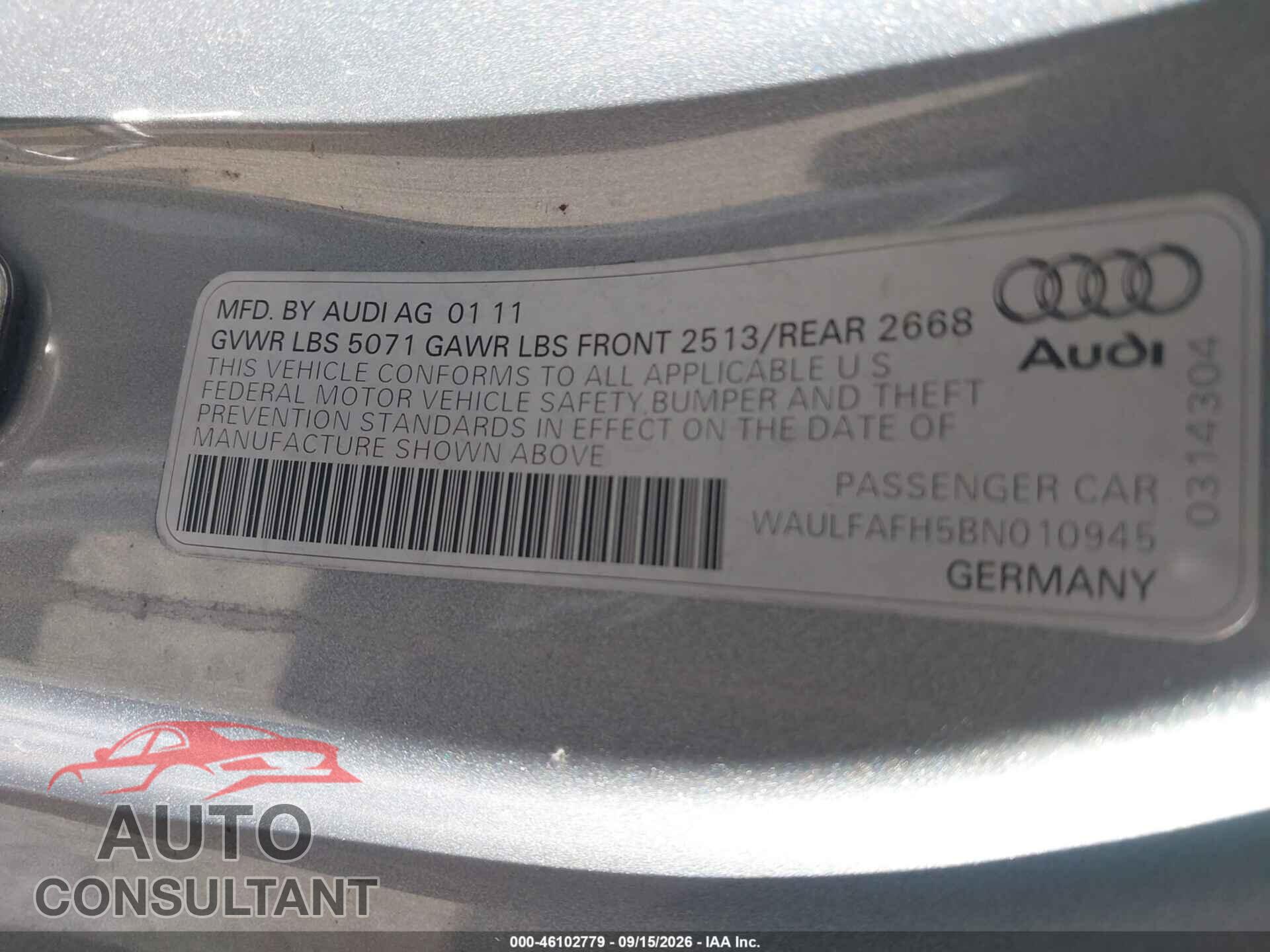 AUDI A5 2011 - WAULFAFH5BN010945