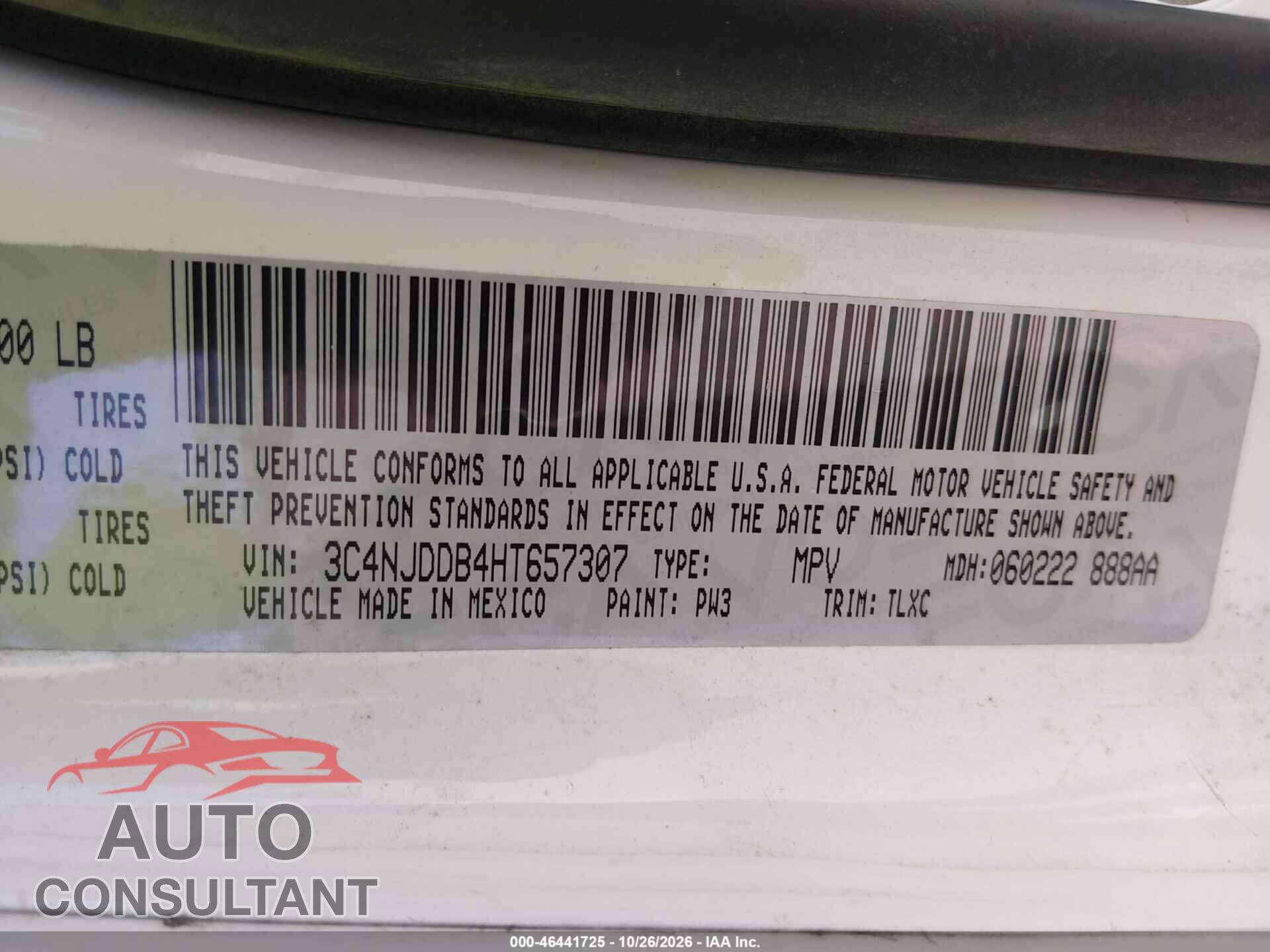 JEEP COMPASS 2017 - 3C4NJDDB4HT657307