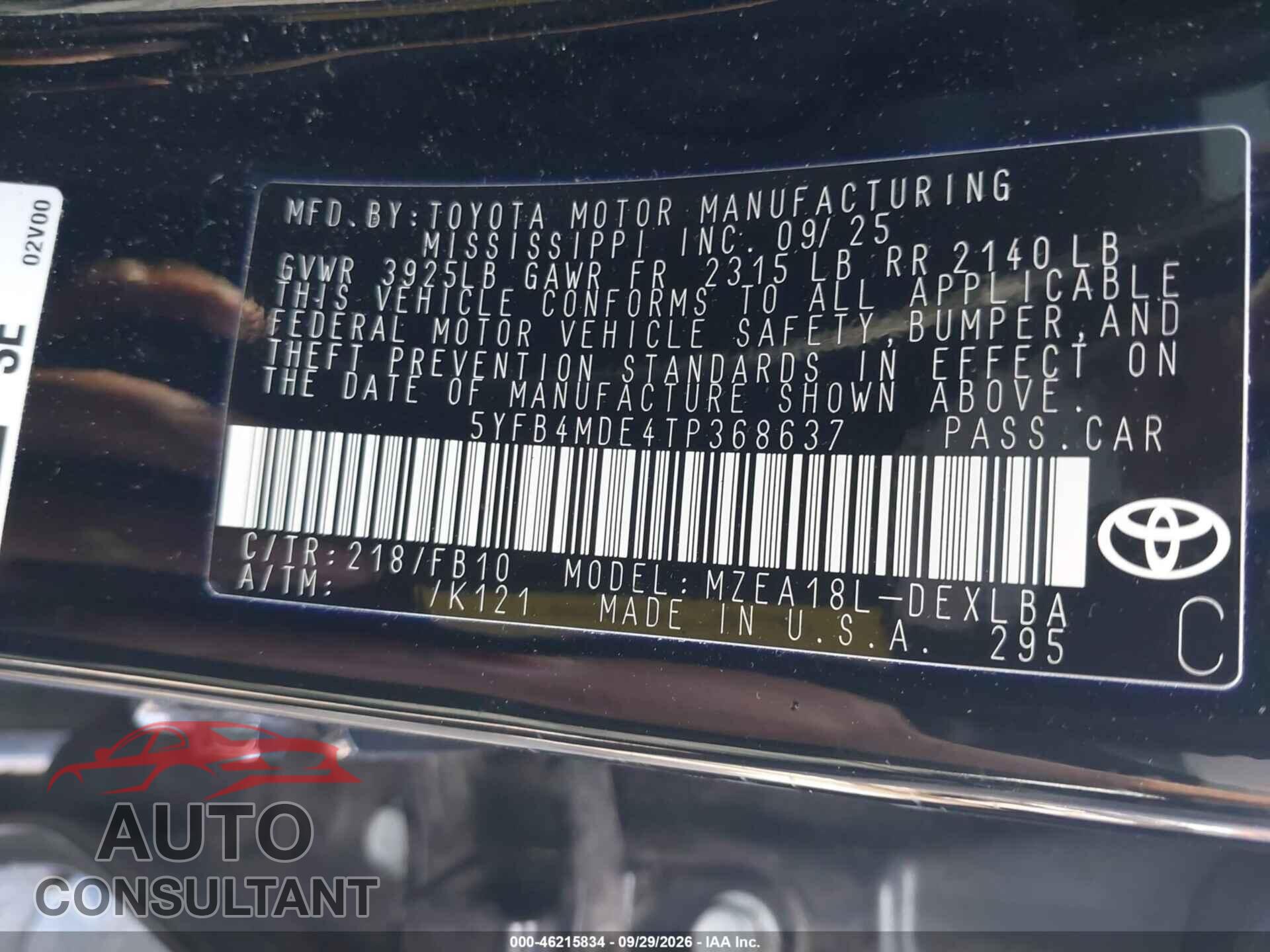 TOYOTA COROLLA 2026 - 5YFB4MDE4TP368637