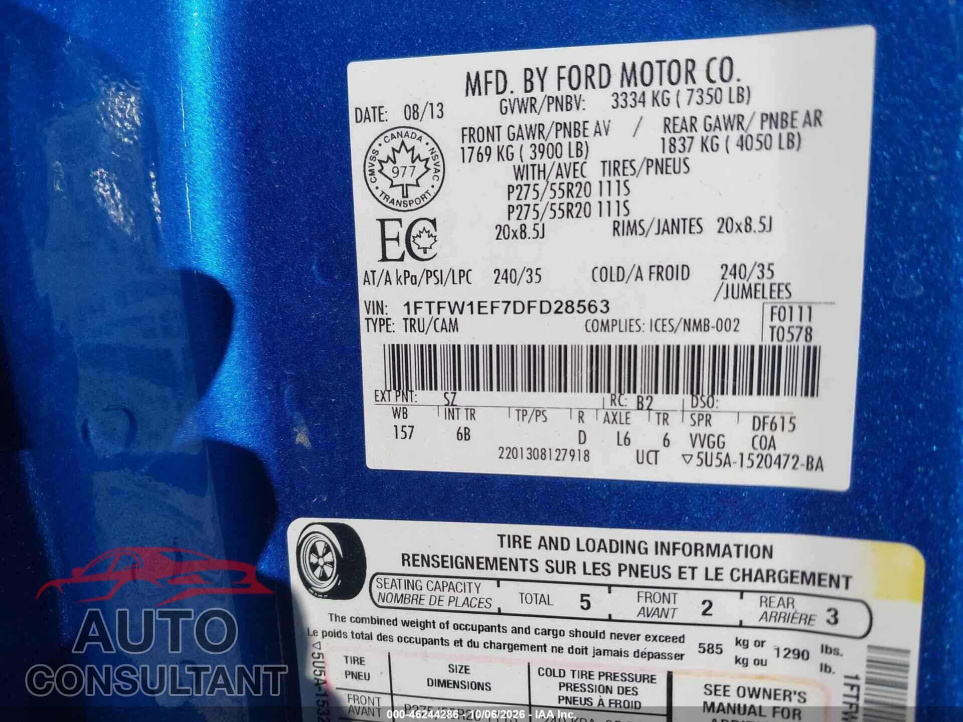 FORD F-150 2013 - 1FTFW1EF7DFD28563