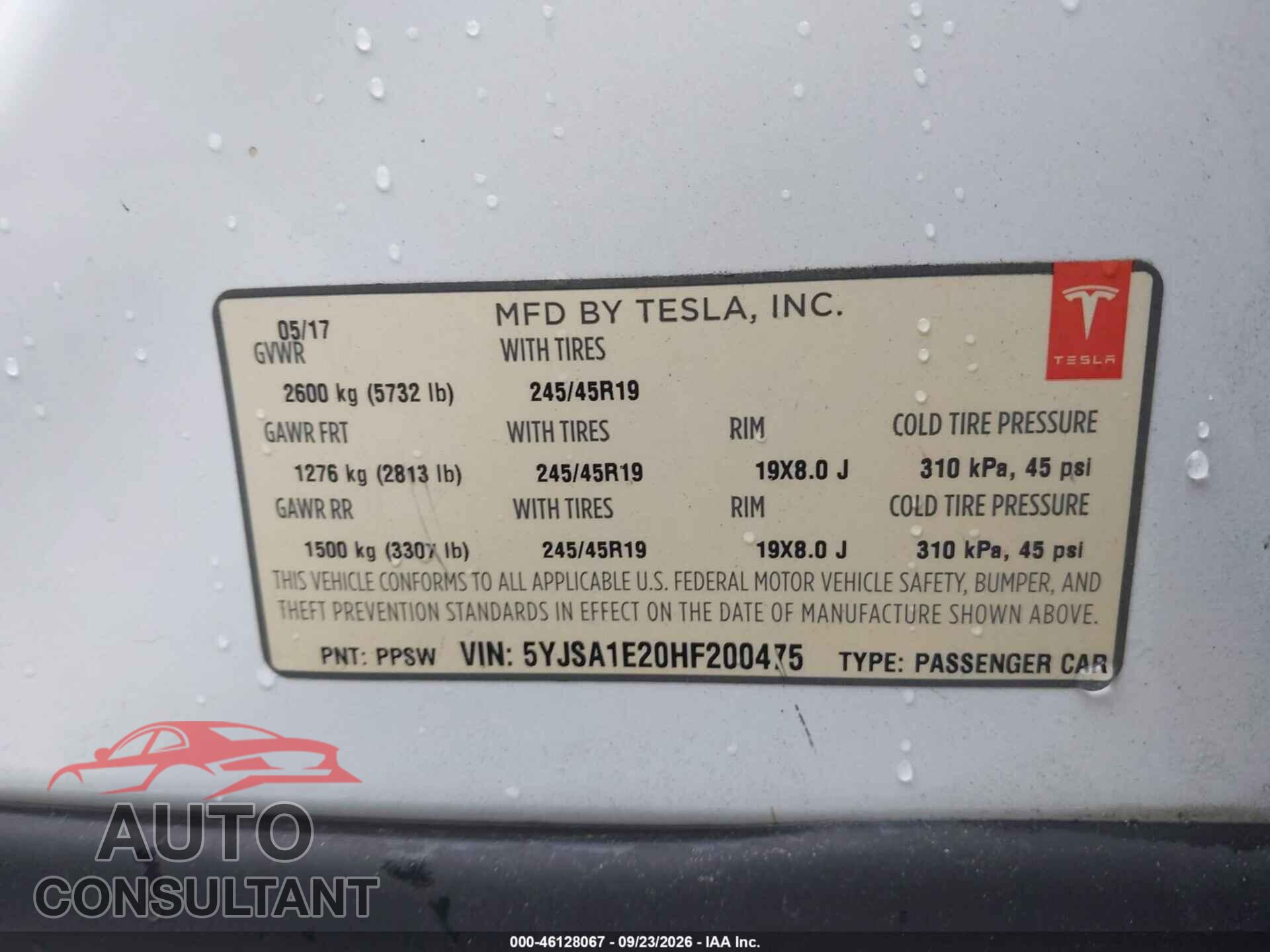 TESLA MODEL S 2017 - 5YJSA1E20HF200475