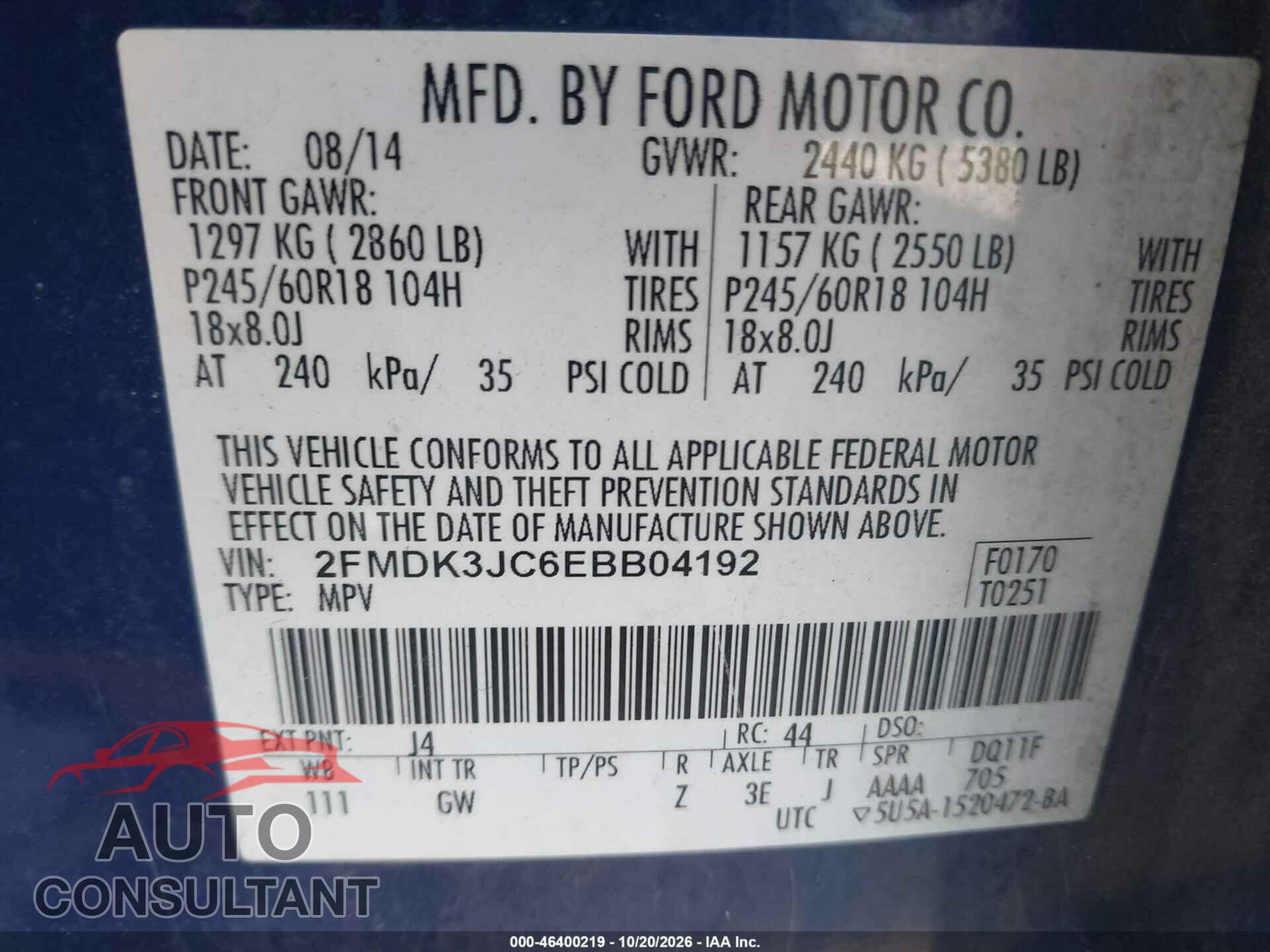FORD EDGE 2014 - 2FMDK3JC6EBB04192