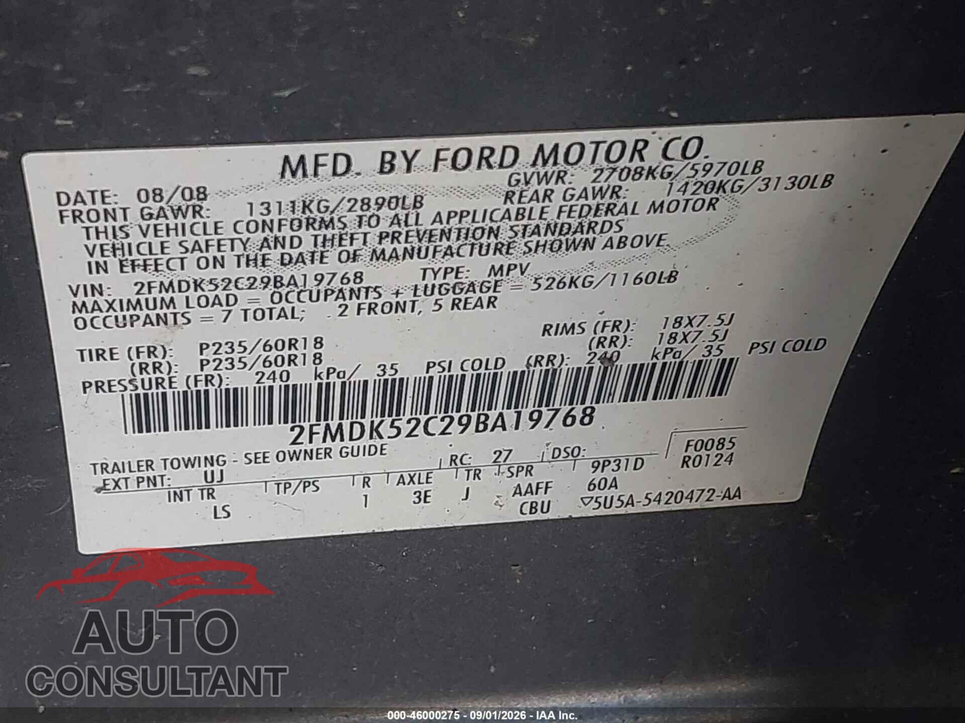 FORD FLEX 2009 - 2FMDK52C29BA19768