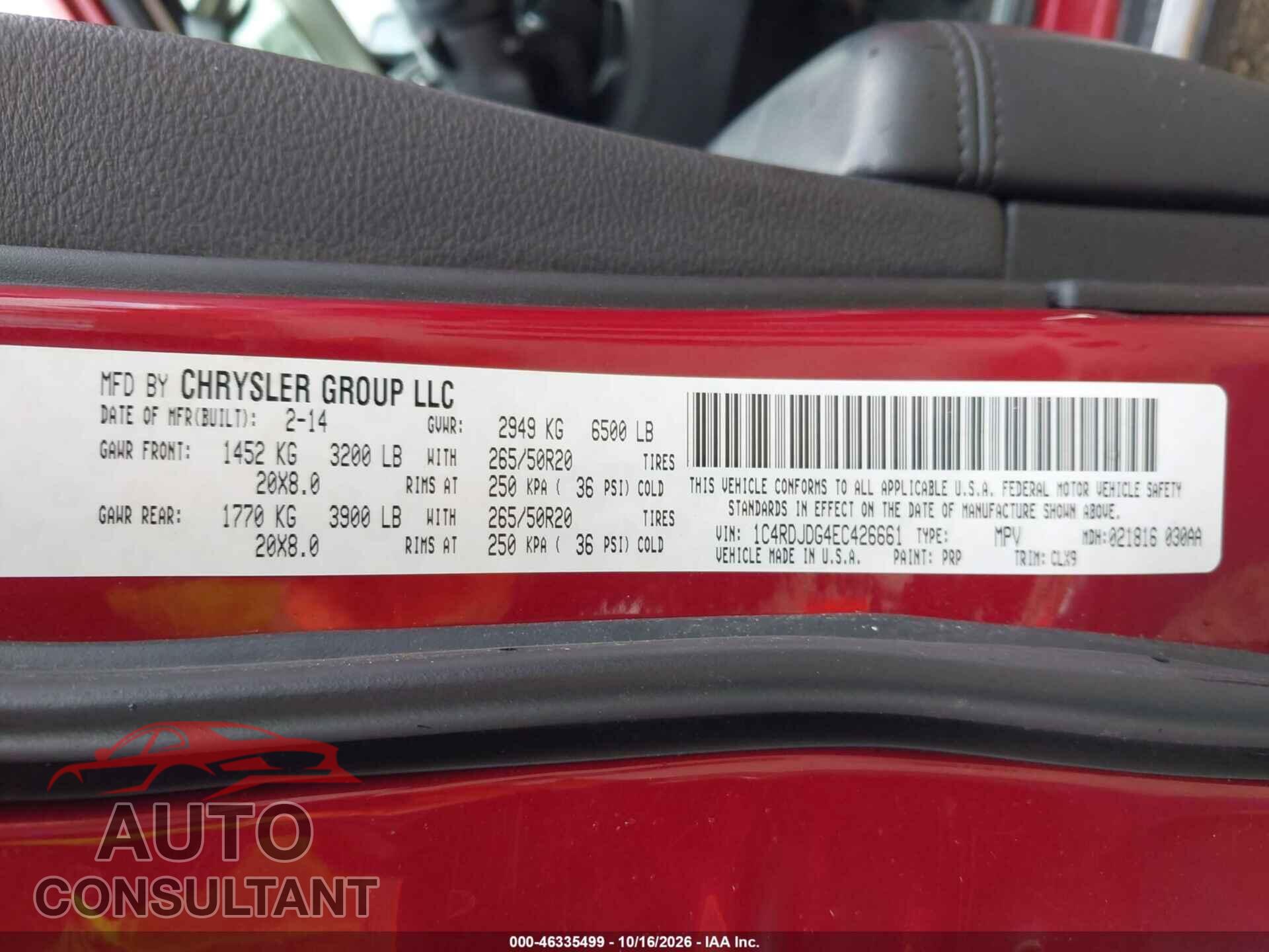 DODGE DURANGO 2014 - 1C4RDJDG4EC426661