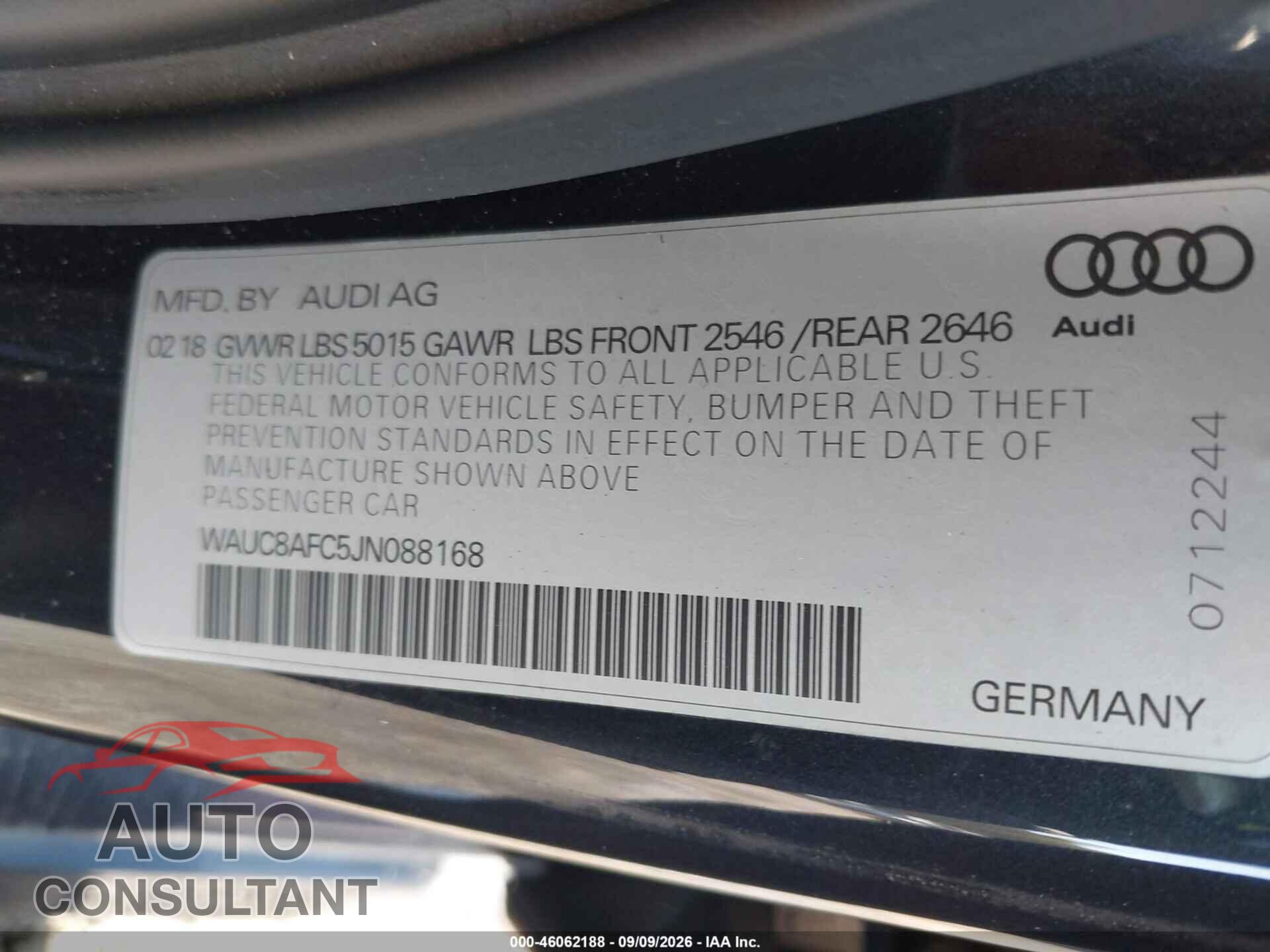 AUDI A6 2018 - WAUC8AFC5JN088168