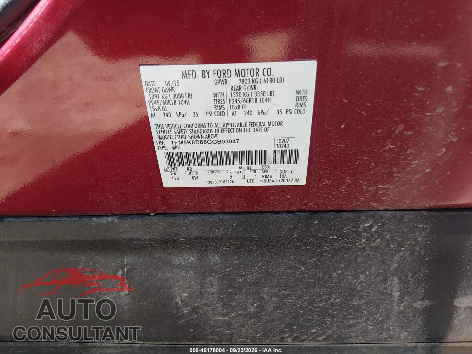 FORD EXPLORER 2016 - 1FM5K8D88GGB03047