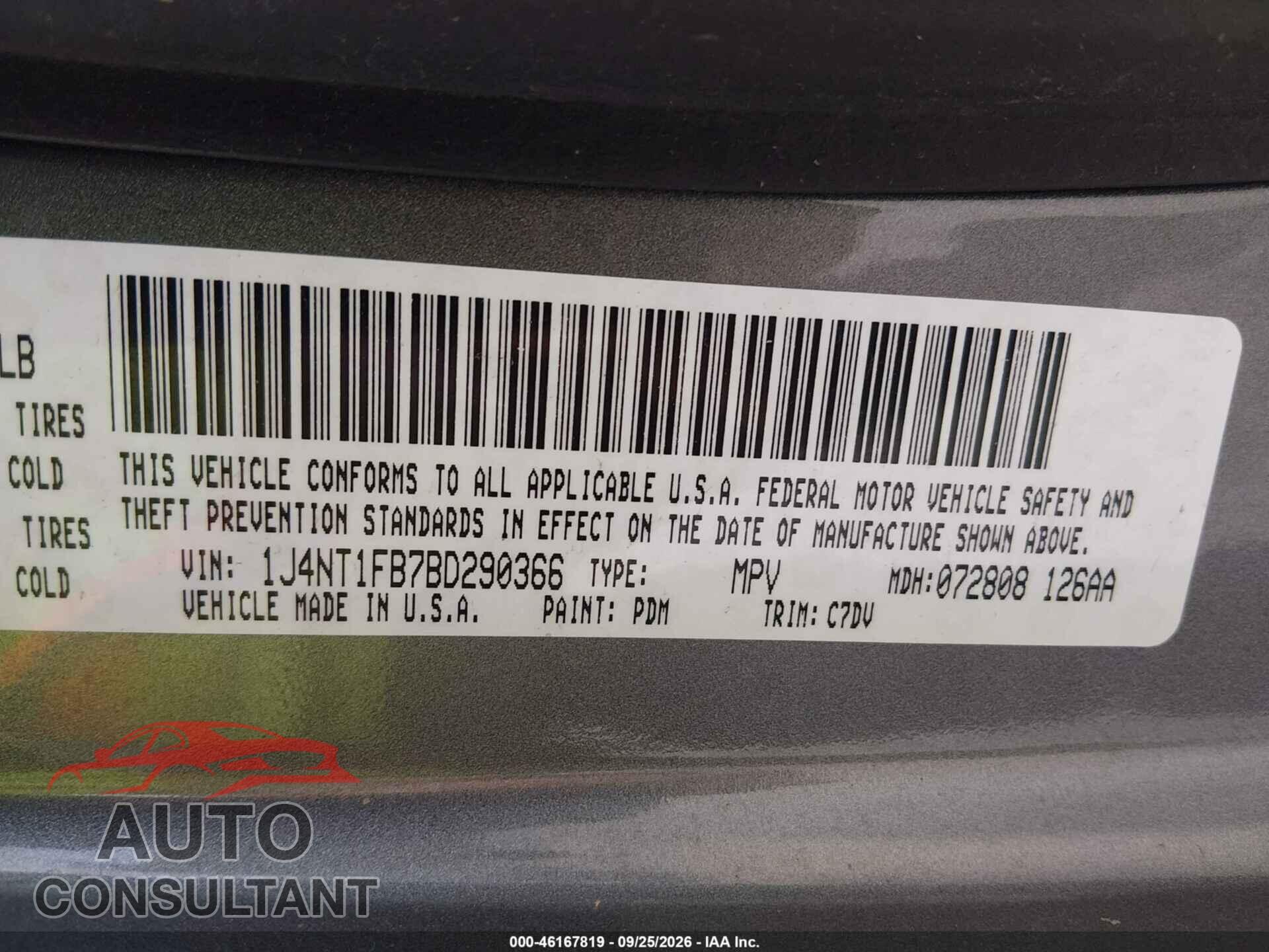 JEEP COMPASS 2011 - 1J4NT1FB7BD290366