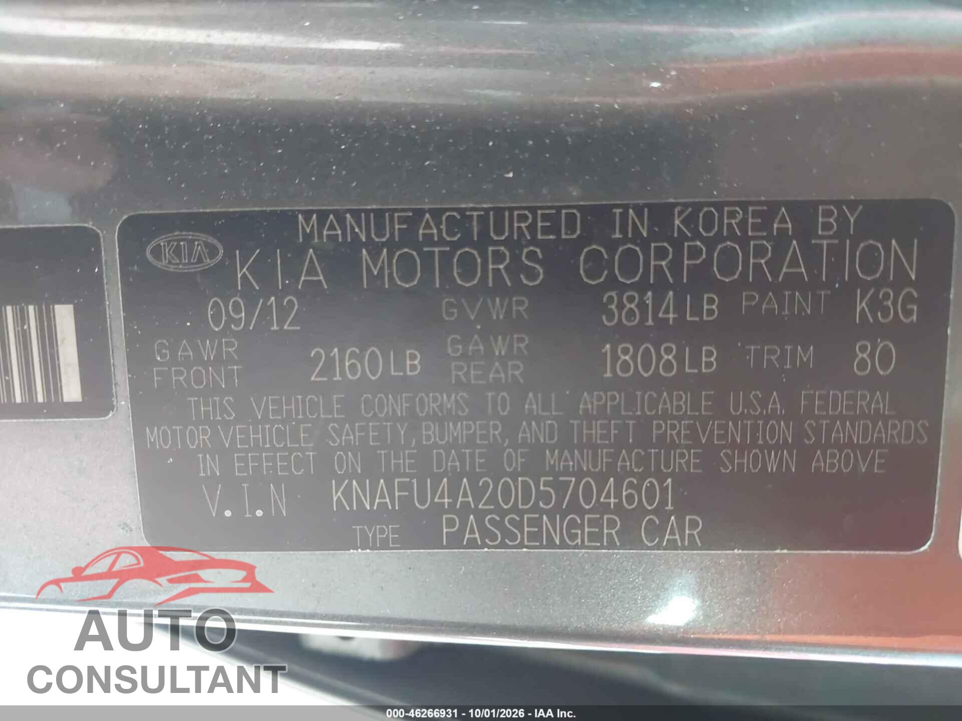KIA FORTE 2013 - KNAFU4A20D5704601