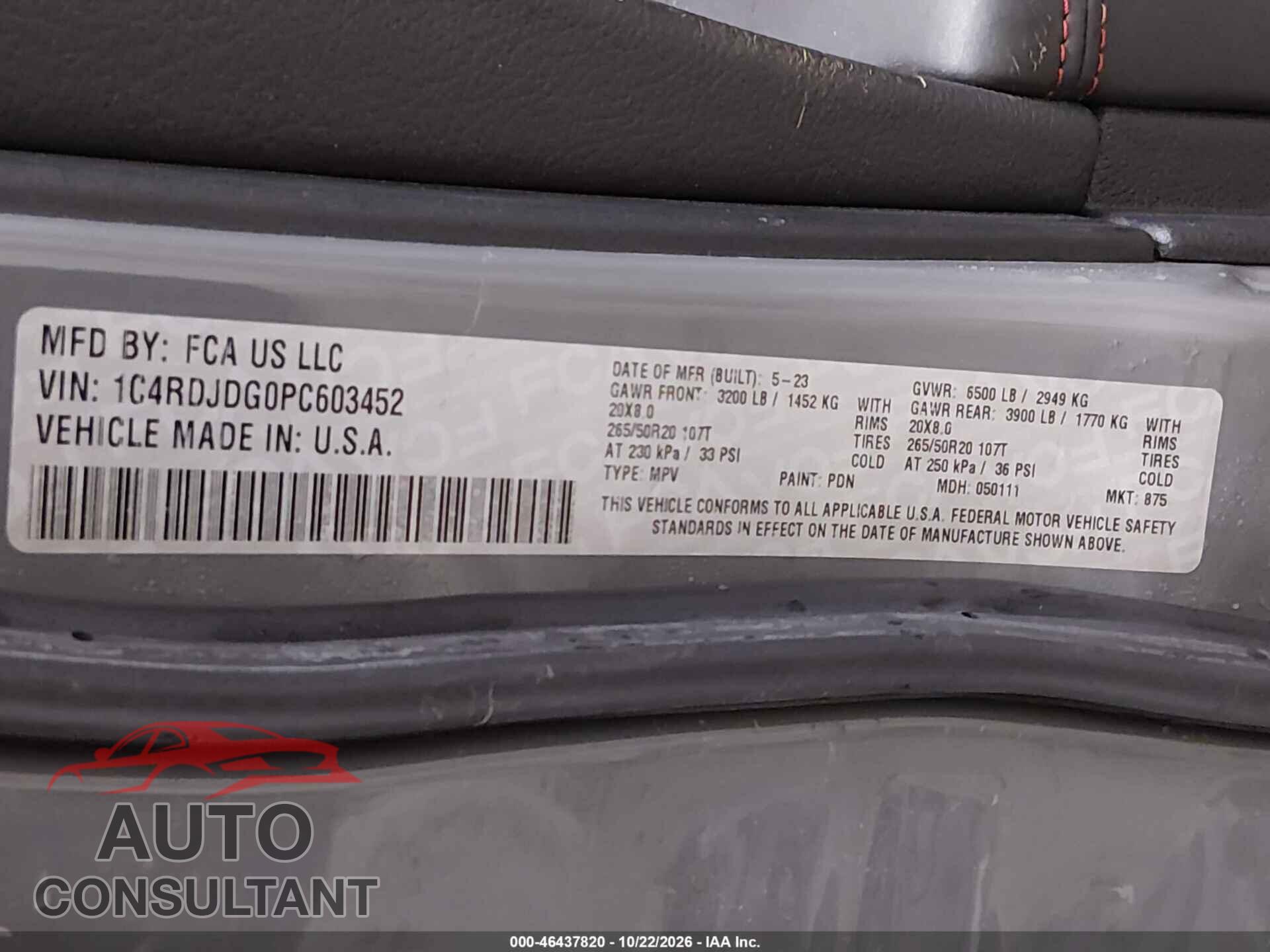 DODGE DURANGO 2023 - 1C4RDJDG0PC603452