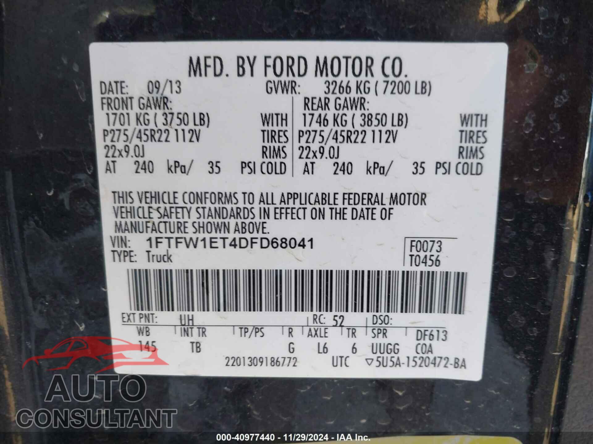 FORD F-150 2013 - 1FTFW1ET4DFD68041