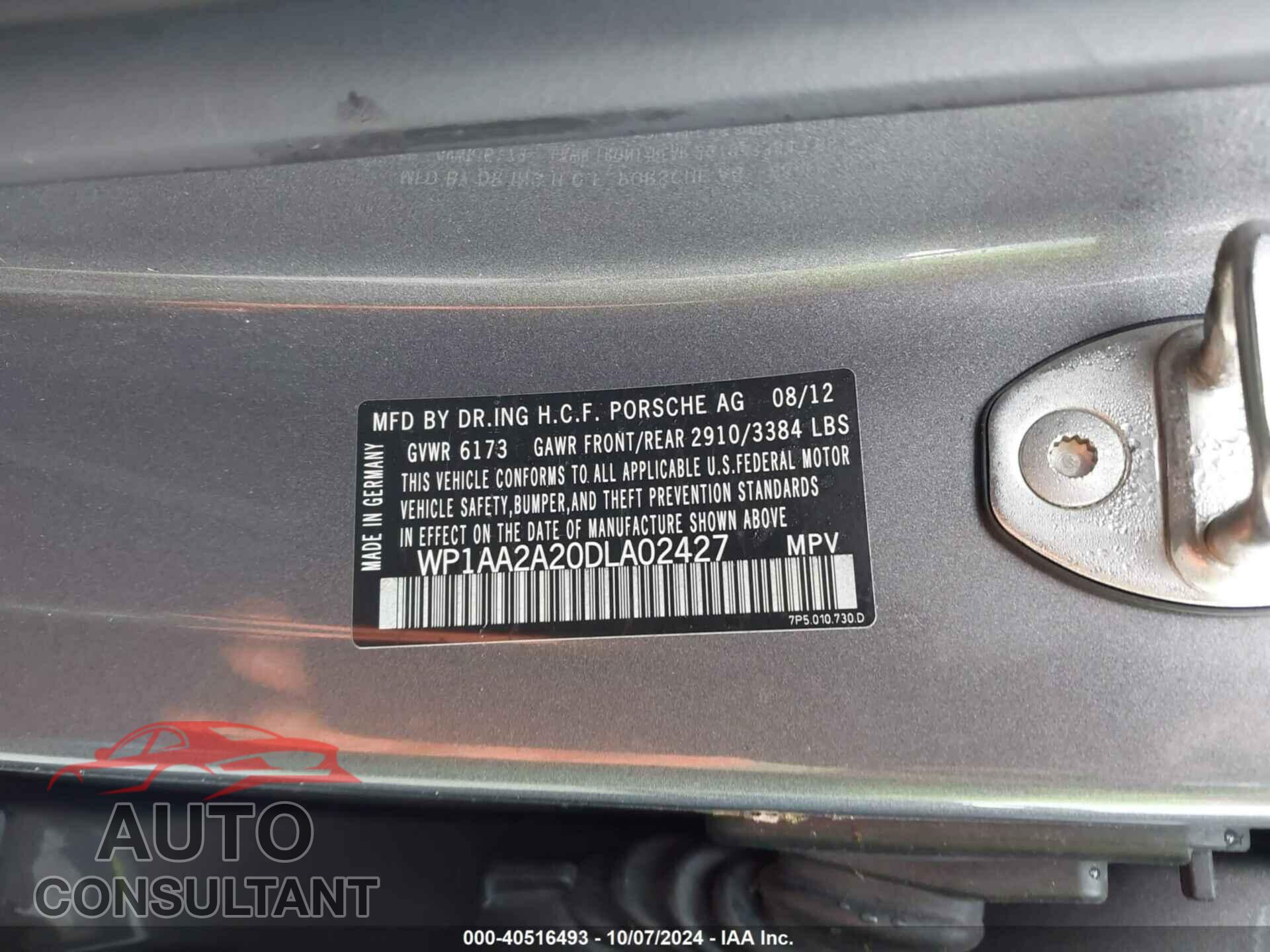 PORSCHE CAYENNE 2013 - WP1AA2A20DLA02427