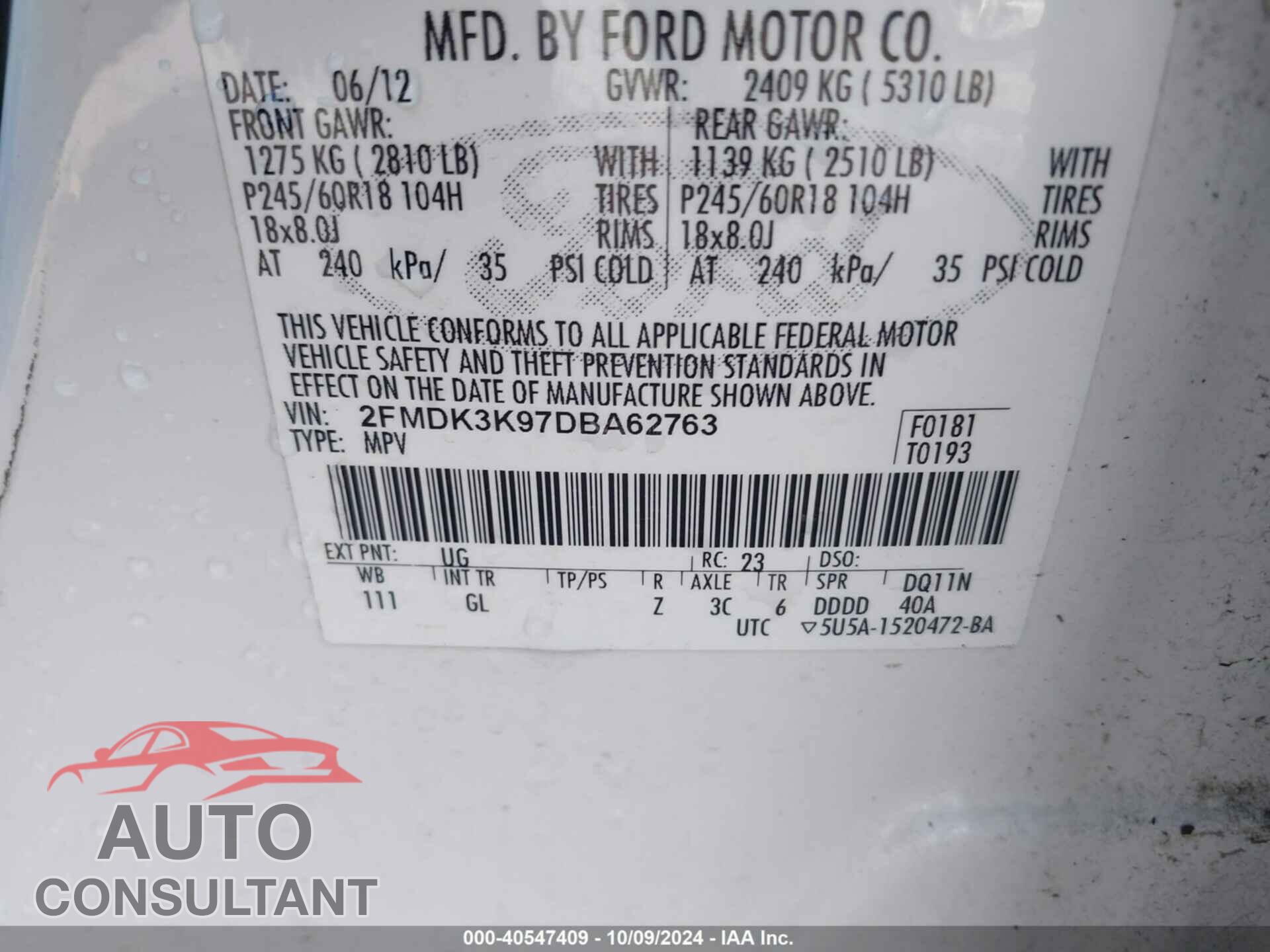 FORD EDGE 2013 - 2FMDK3K97DBA62763