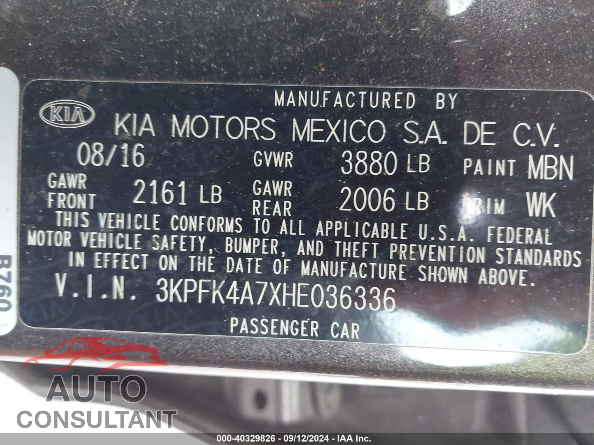 KIA FORTE 2017 - 3KPFK4A7XHE036336