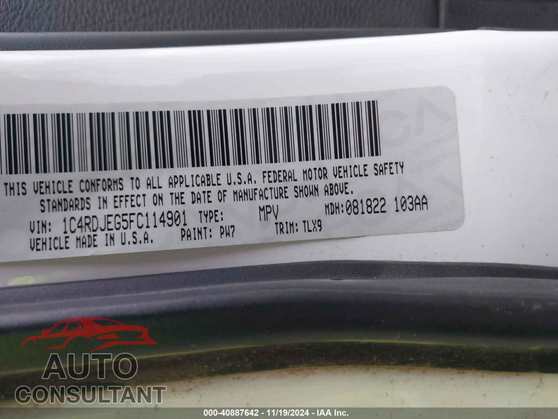 DODGE DURANGO 2015 - 1C4RDJEG5FC114901