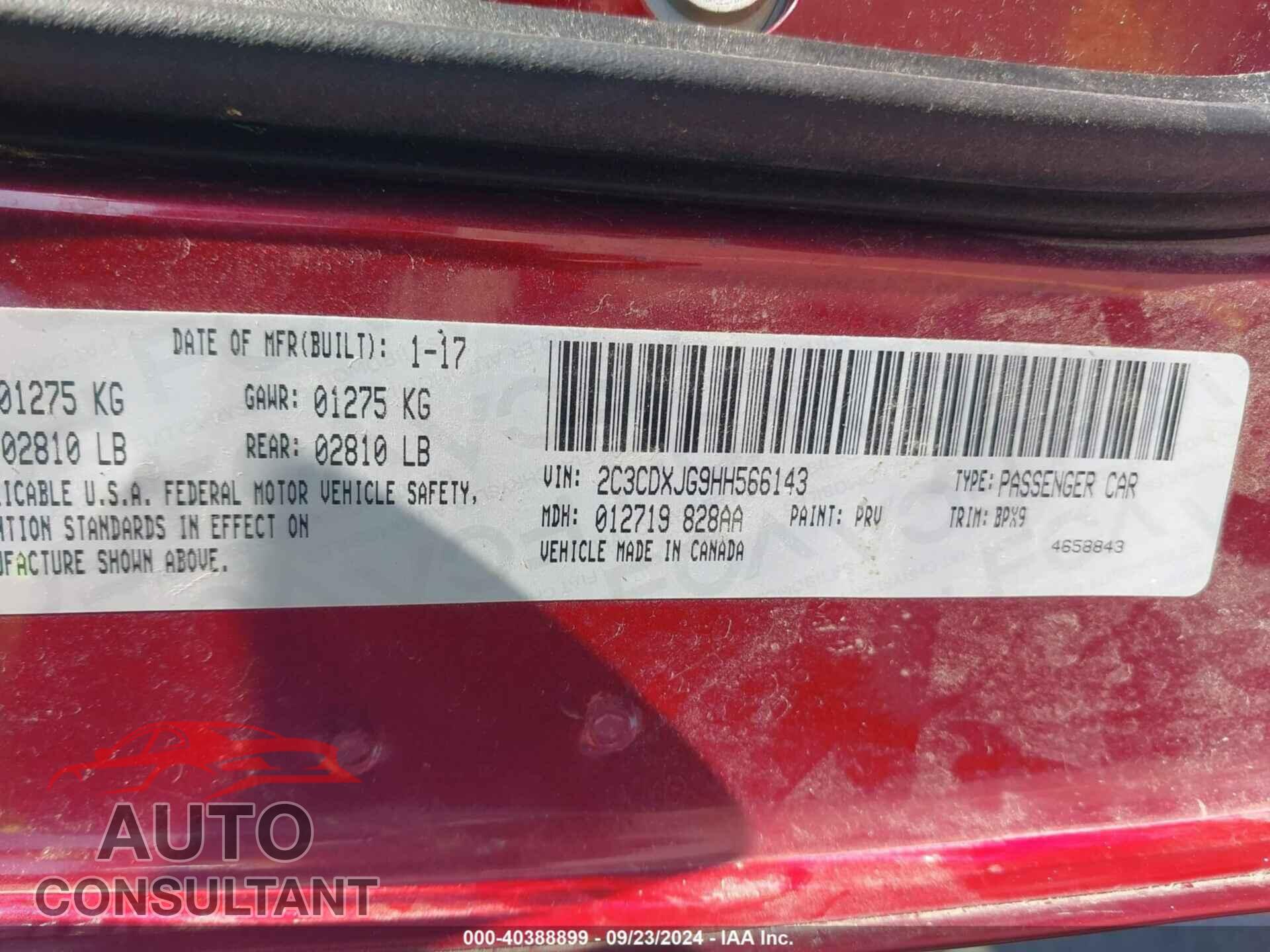DODGE CHARGER 2017 - 2C3CDXJG9HH566143