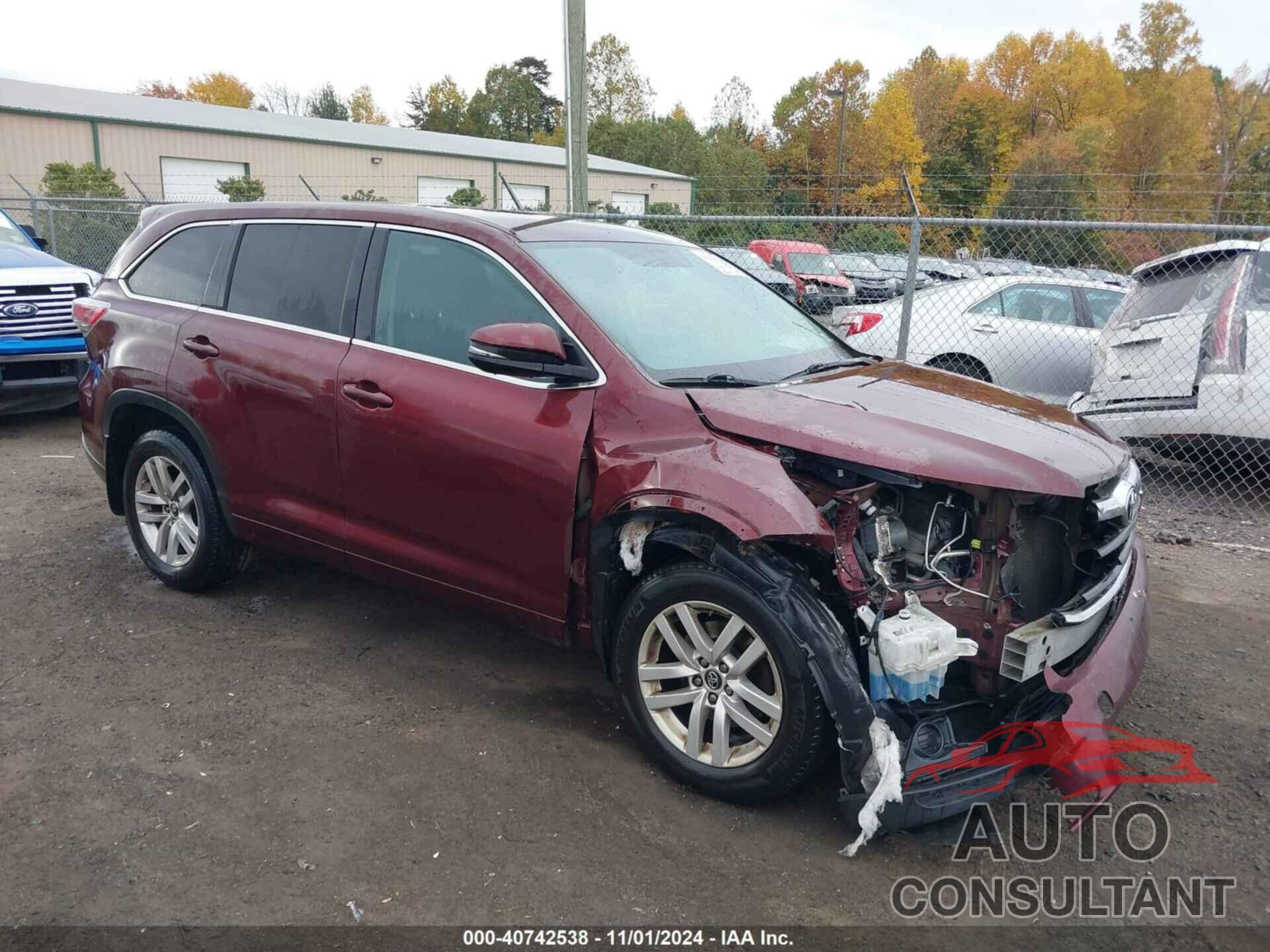 TOYOTA HIGHLANDER 2016 - 5TDBKRFH2GS330007