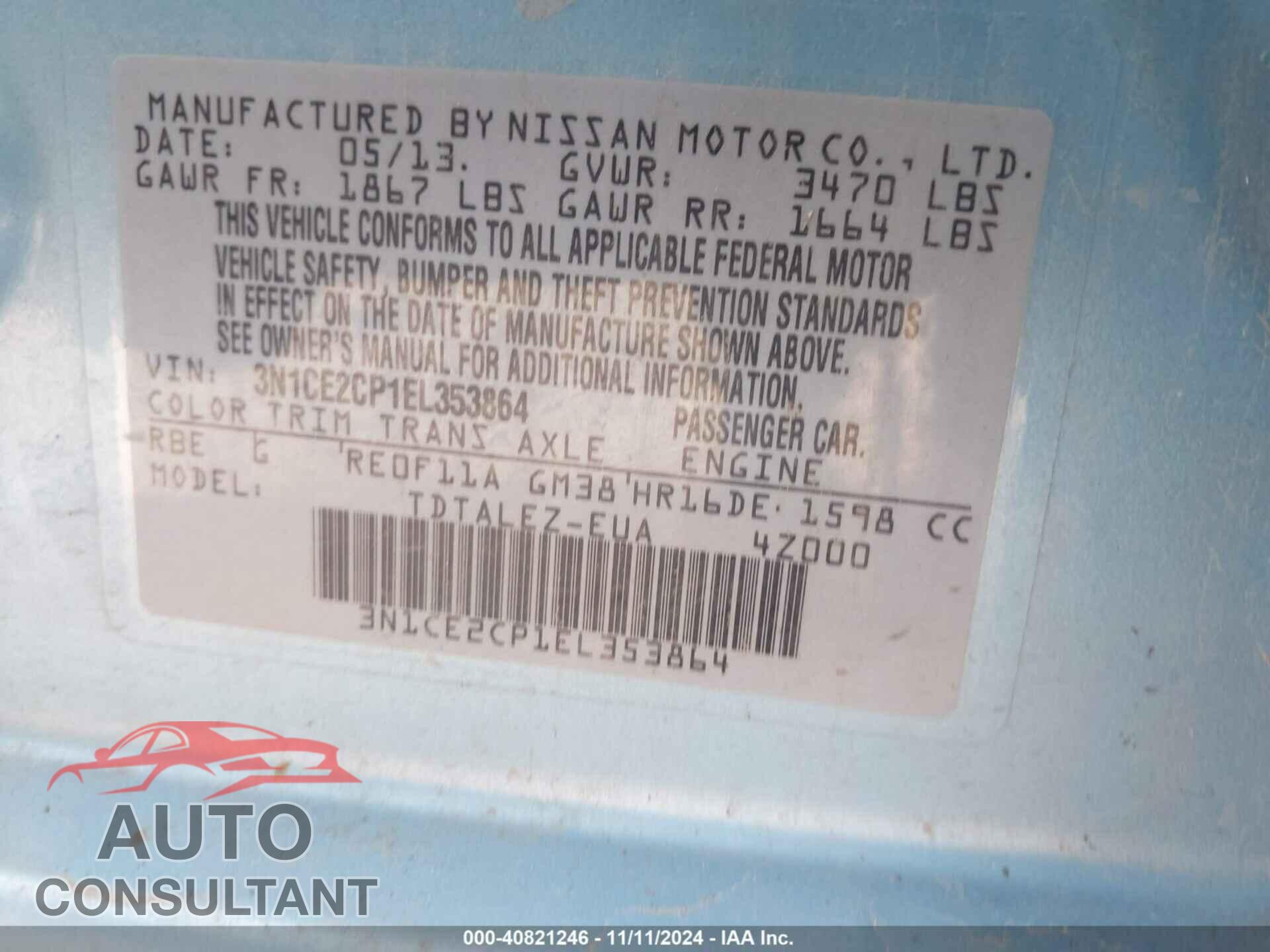 NISSAN VERSA NOTE 2014 - 3N1CE2CP1EL353864
