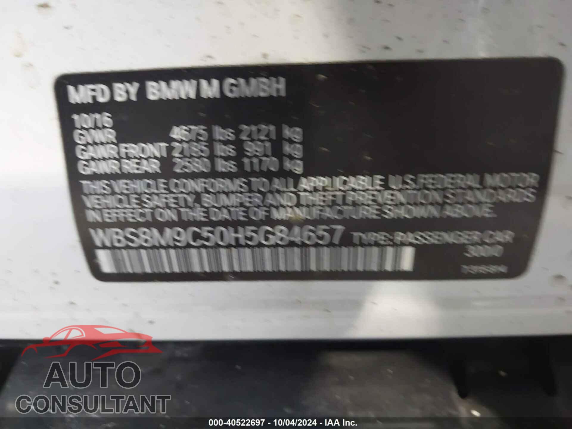 BMW M3 2017 - WBS8M9C50H5G84657