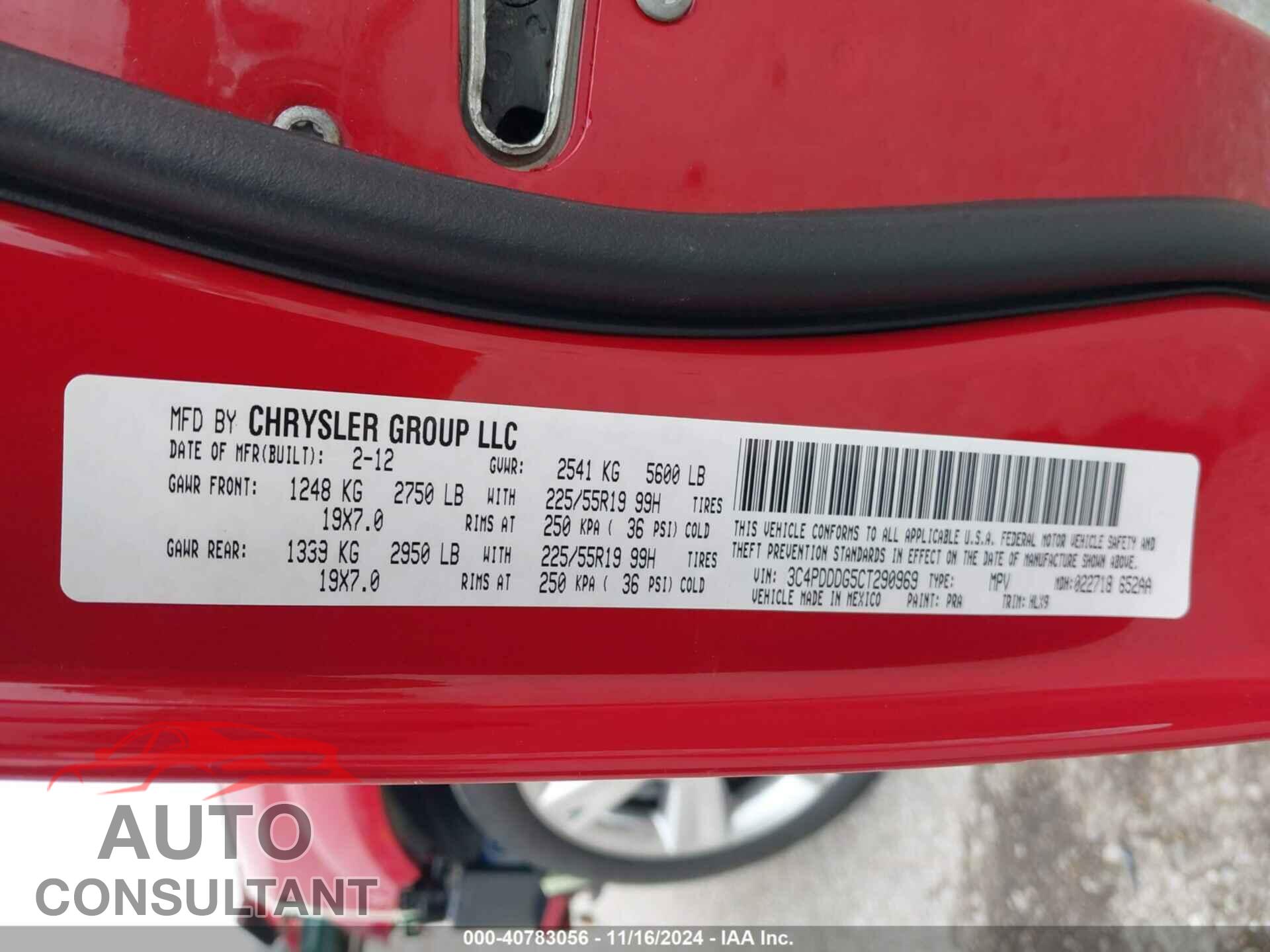 DODGE JOURNEY 2012 - 3C4PDDDG5CT290969