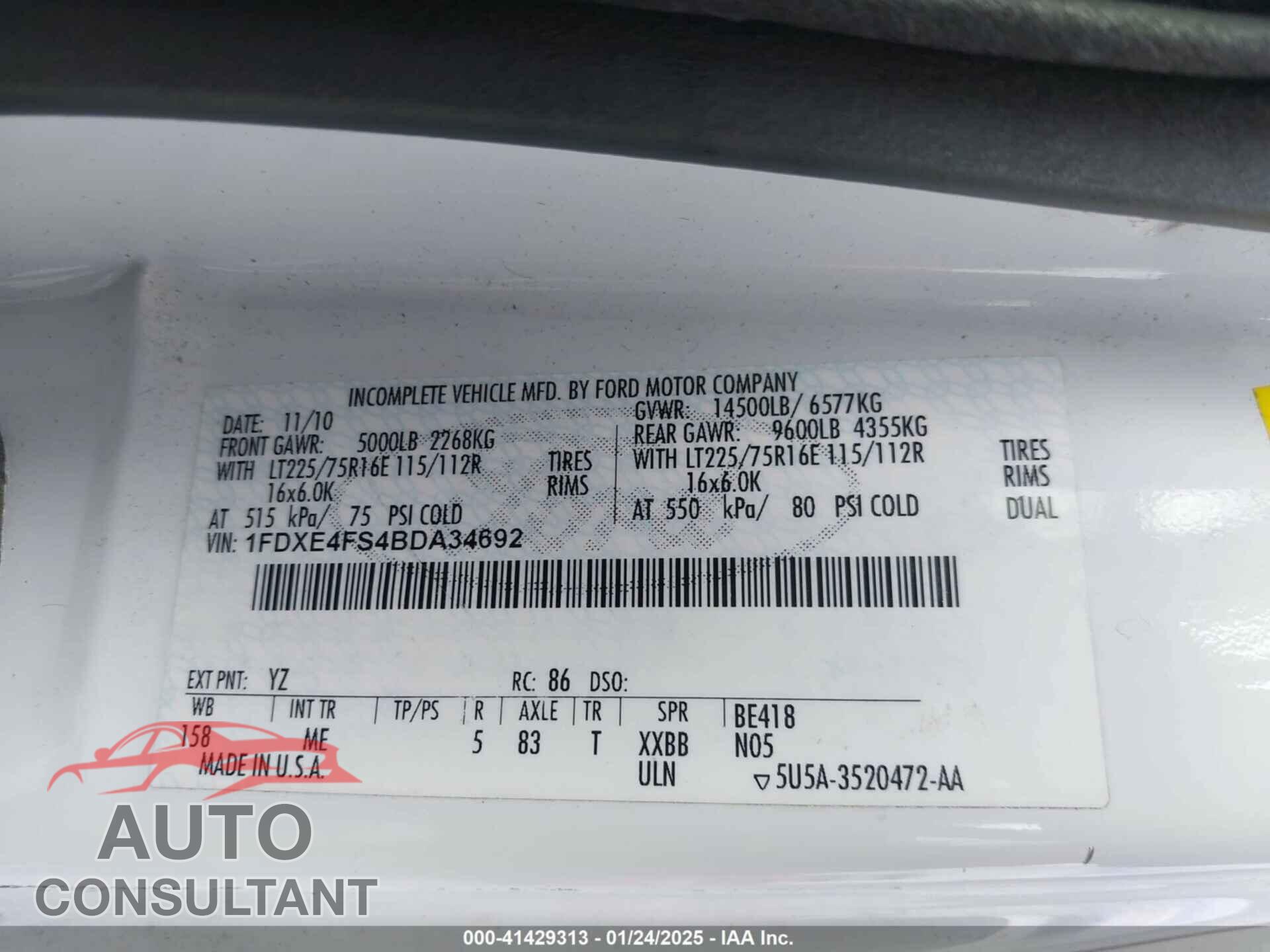FORD ECONOLINE 2011 - 1FDXE4FS4BDA34692