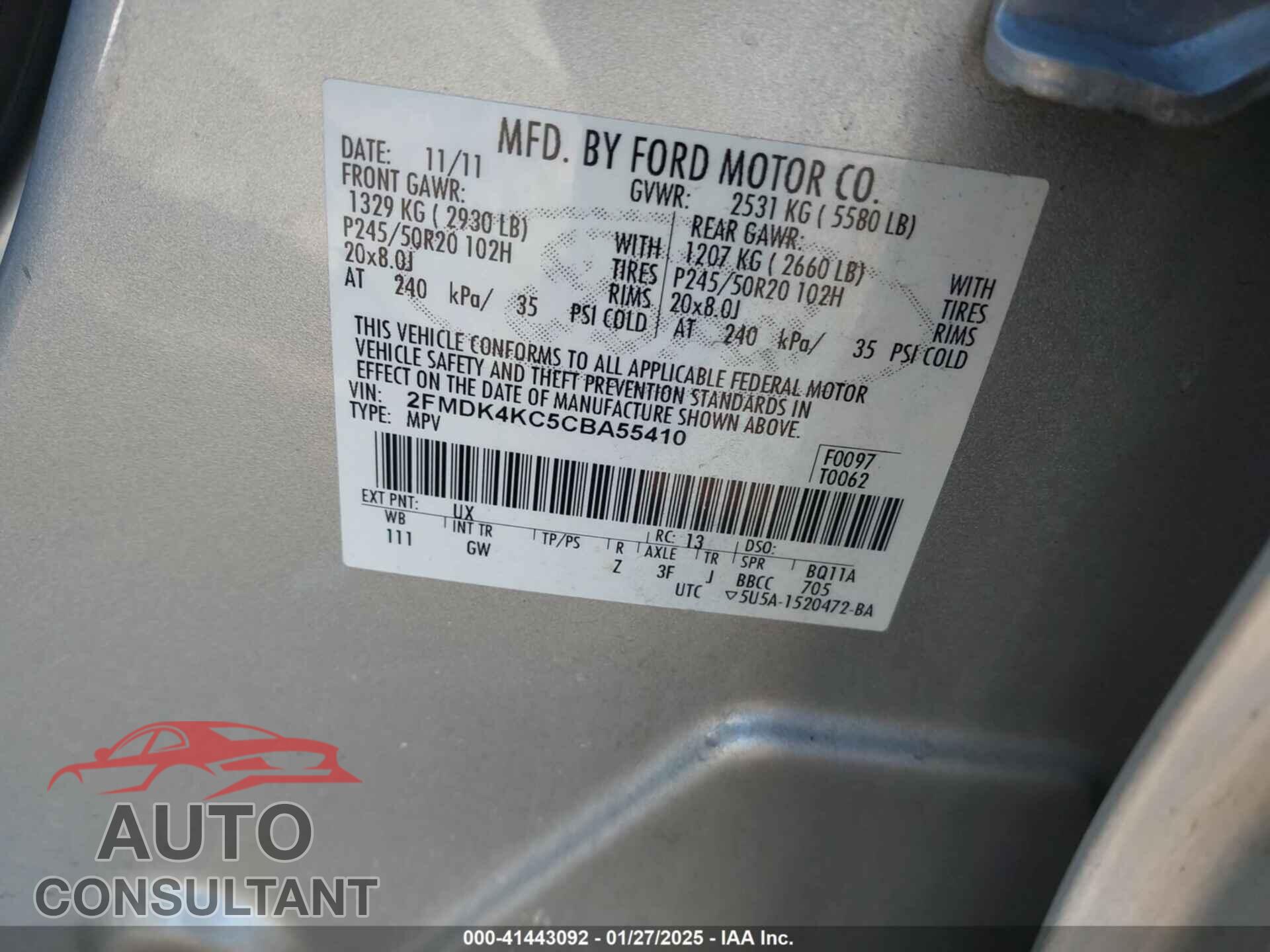 FORD EDGE 2012 - 2FMDK4KC5CBA55410