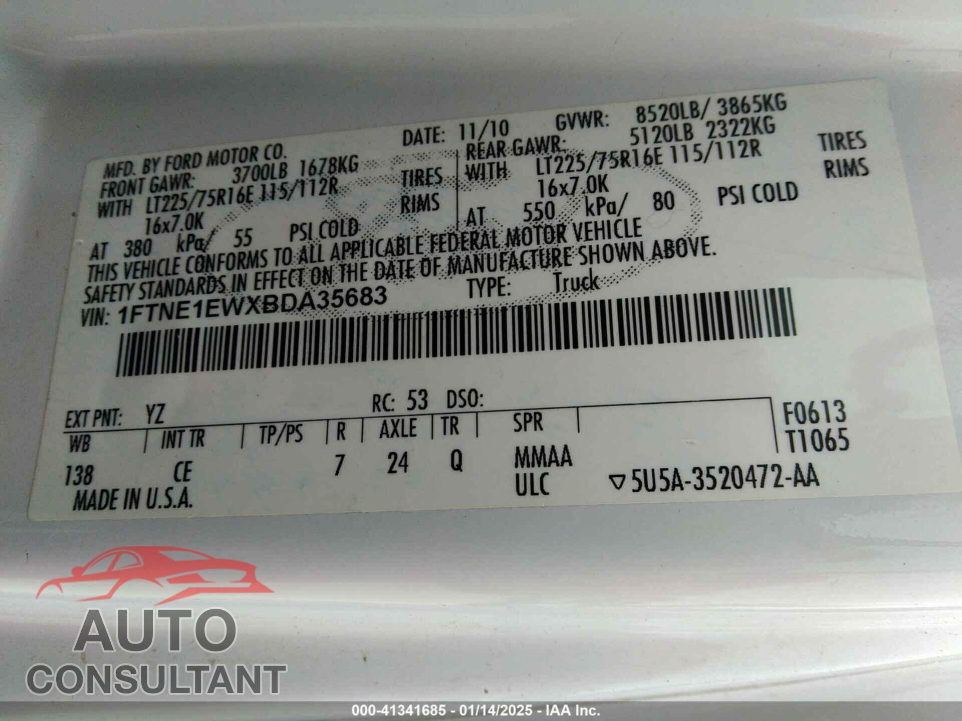 FORD E-150 2011 - 1FTNE1EWXBDA35683