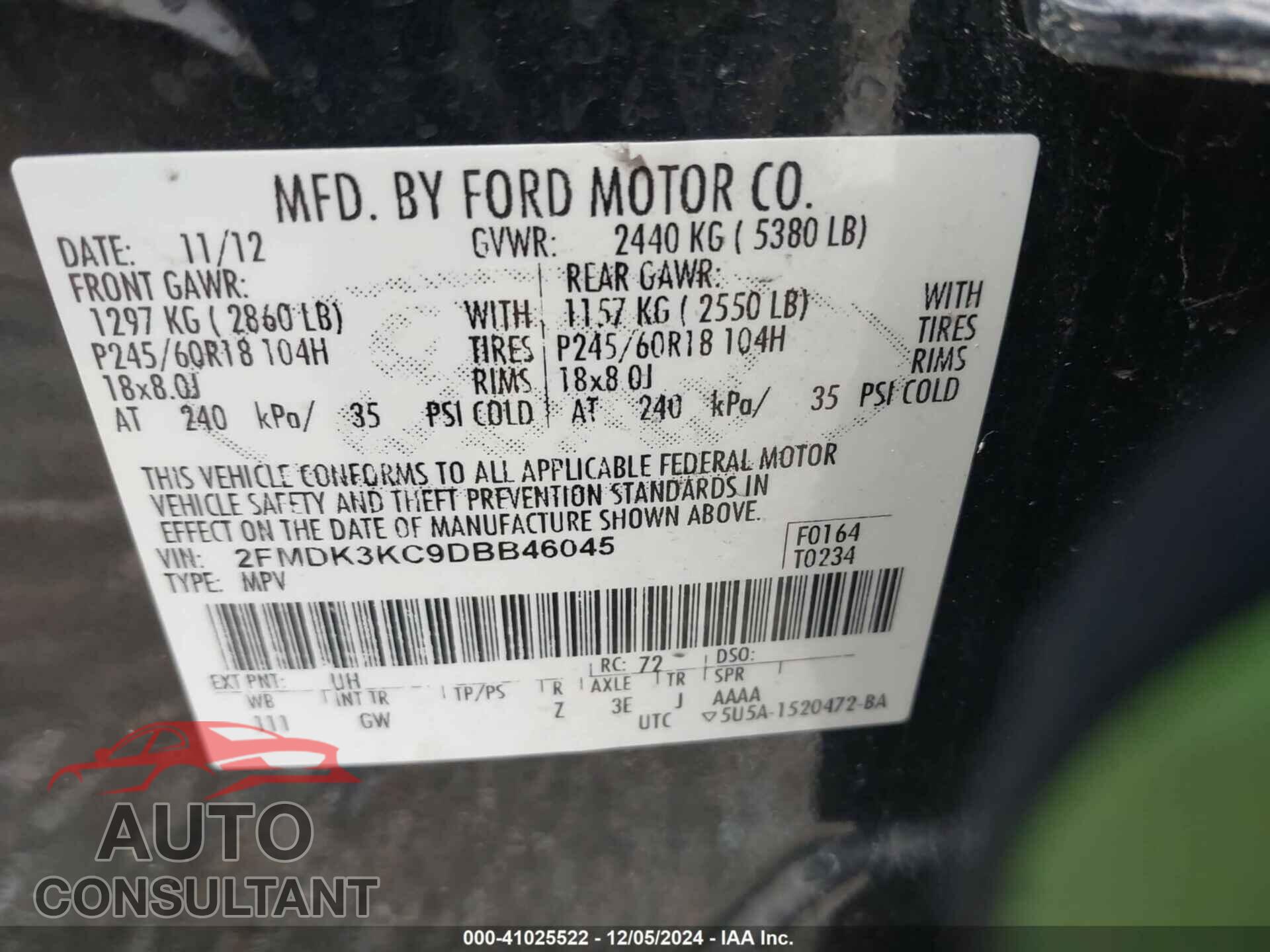 FORD EDGE 2013 - 2FMDK3KC9DBB46045