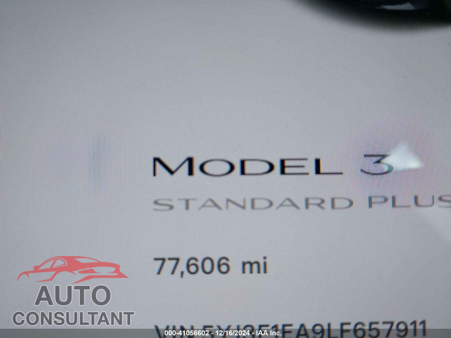 TESLA MODEL 3 2020 - 5YJ3E1EA9LF657911