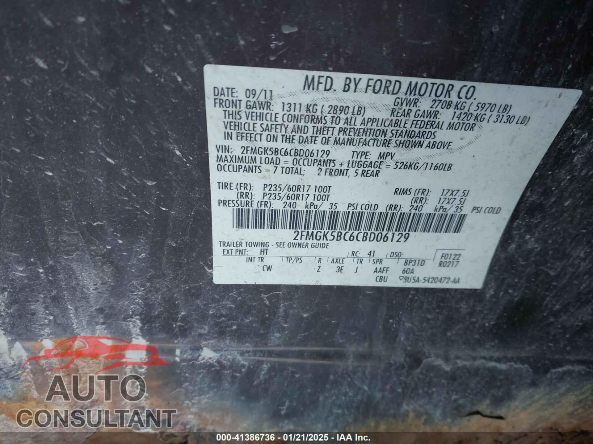 FORD FLEX 2012 - 2FMGK5BC6CBD06129