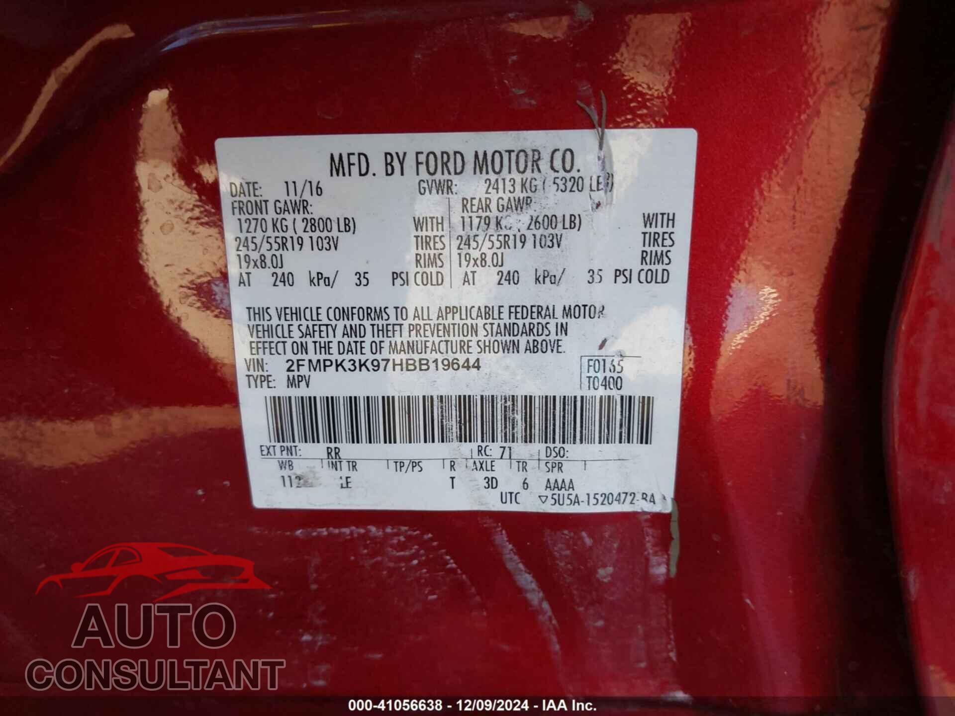FORD EDGE 2017 - 2FMPK3K97HBB19644