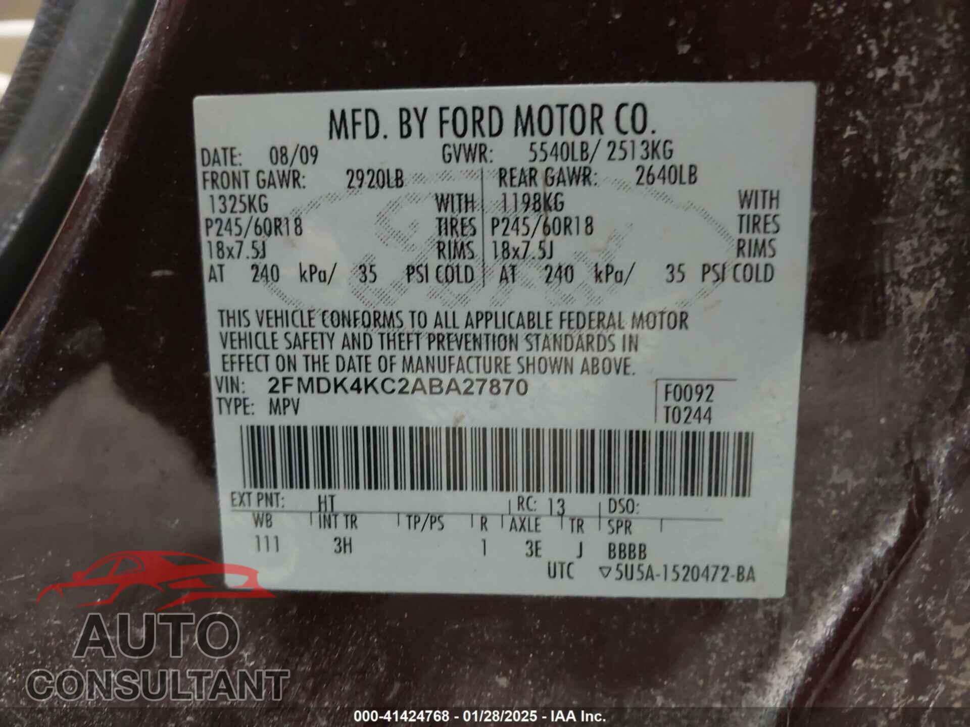 FORD EDGE 2010 - 2FMDK4KC2ABA27870