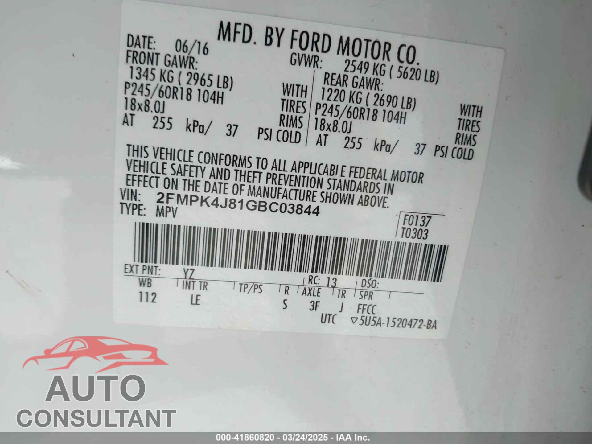 FORD EDGE 2016 - 2FMPK4J81GBC03844