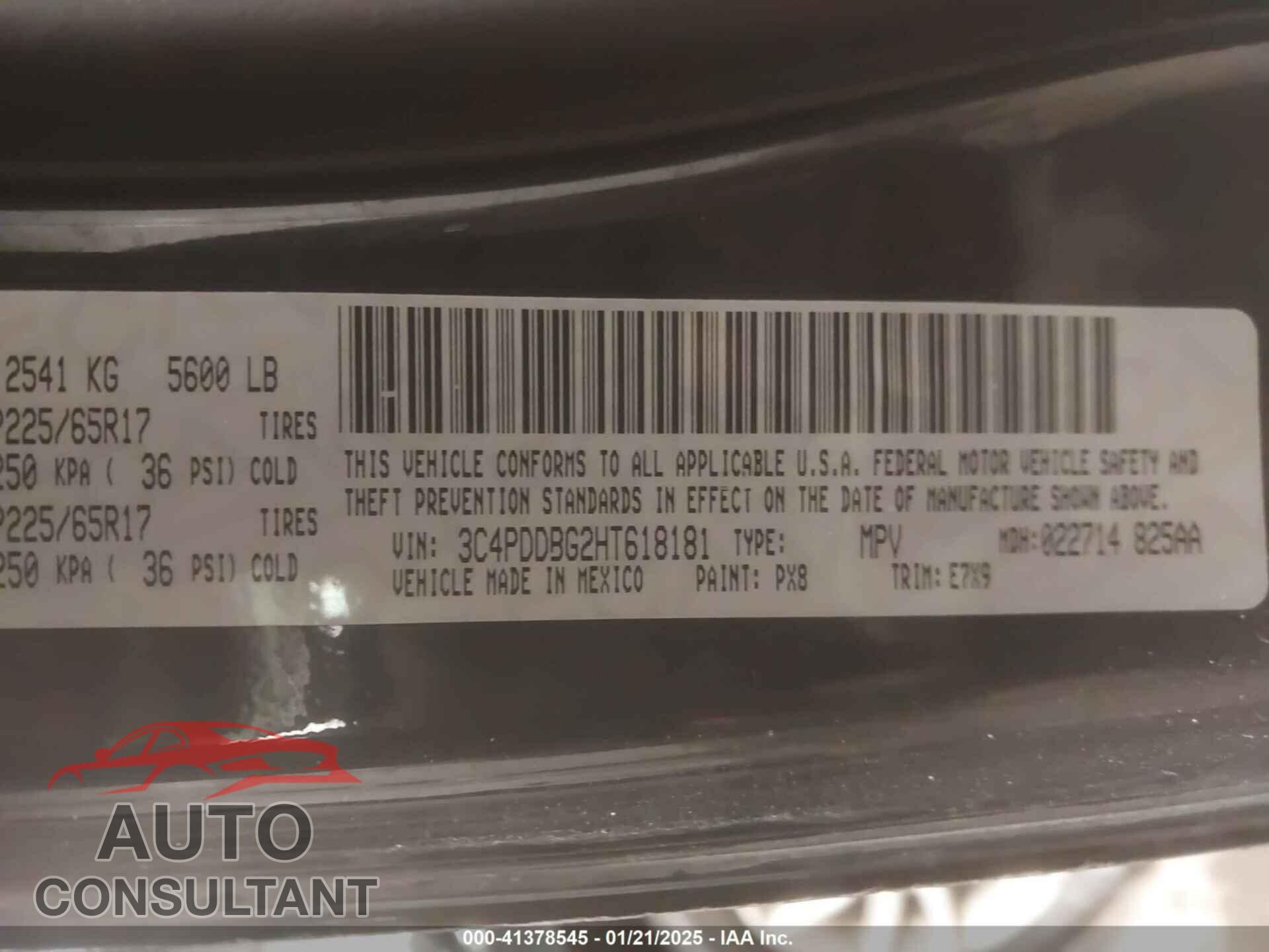 DODGE JOURNEY 2017 - 3C4PDDBG2HT618181