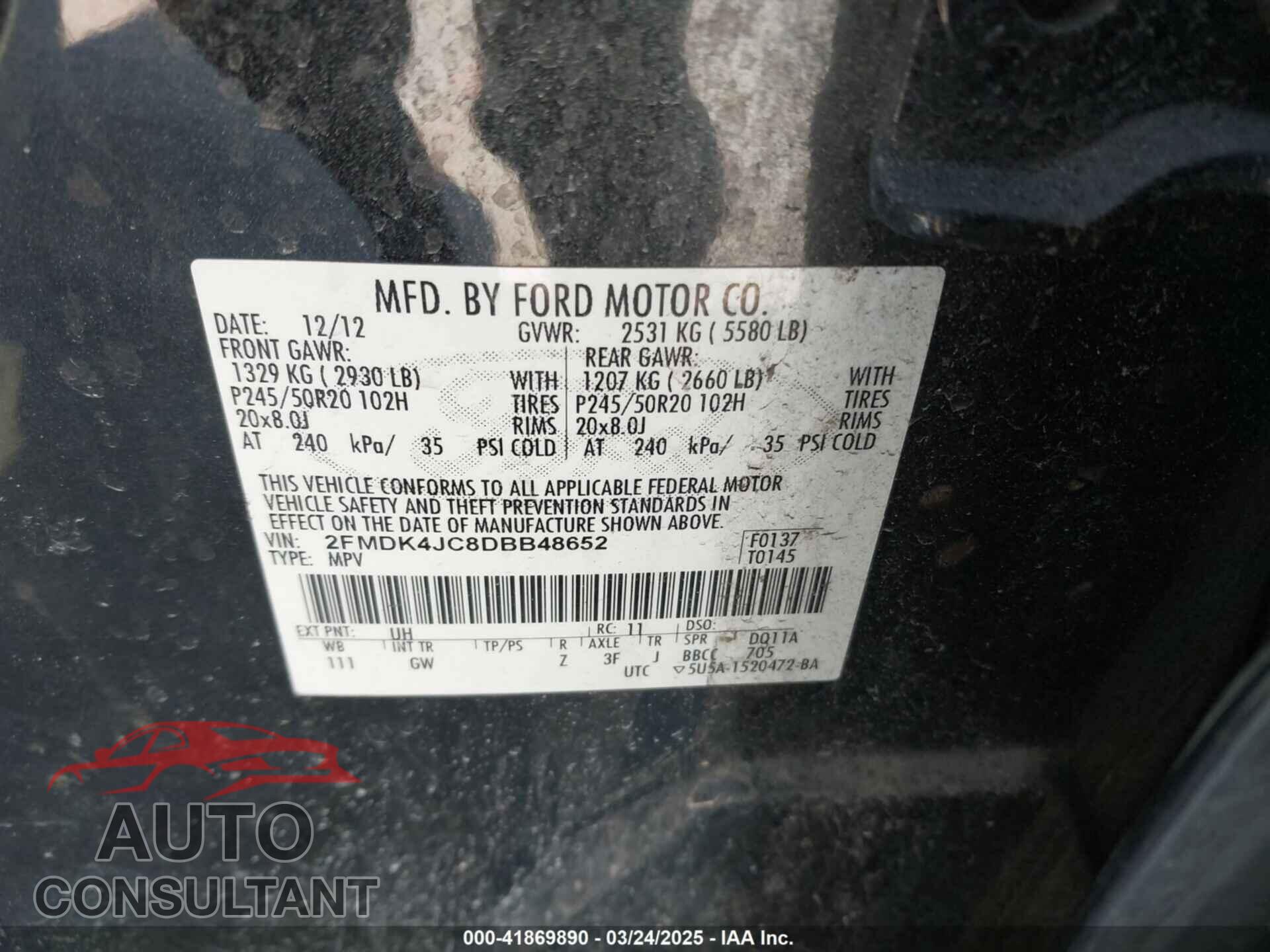FORD EDGE 2013 - 2FMDK4JC8DBB48652