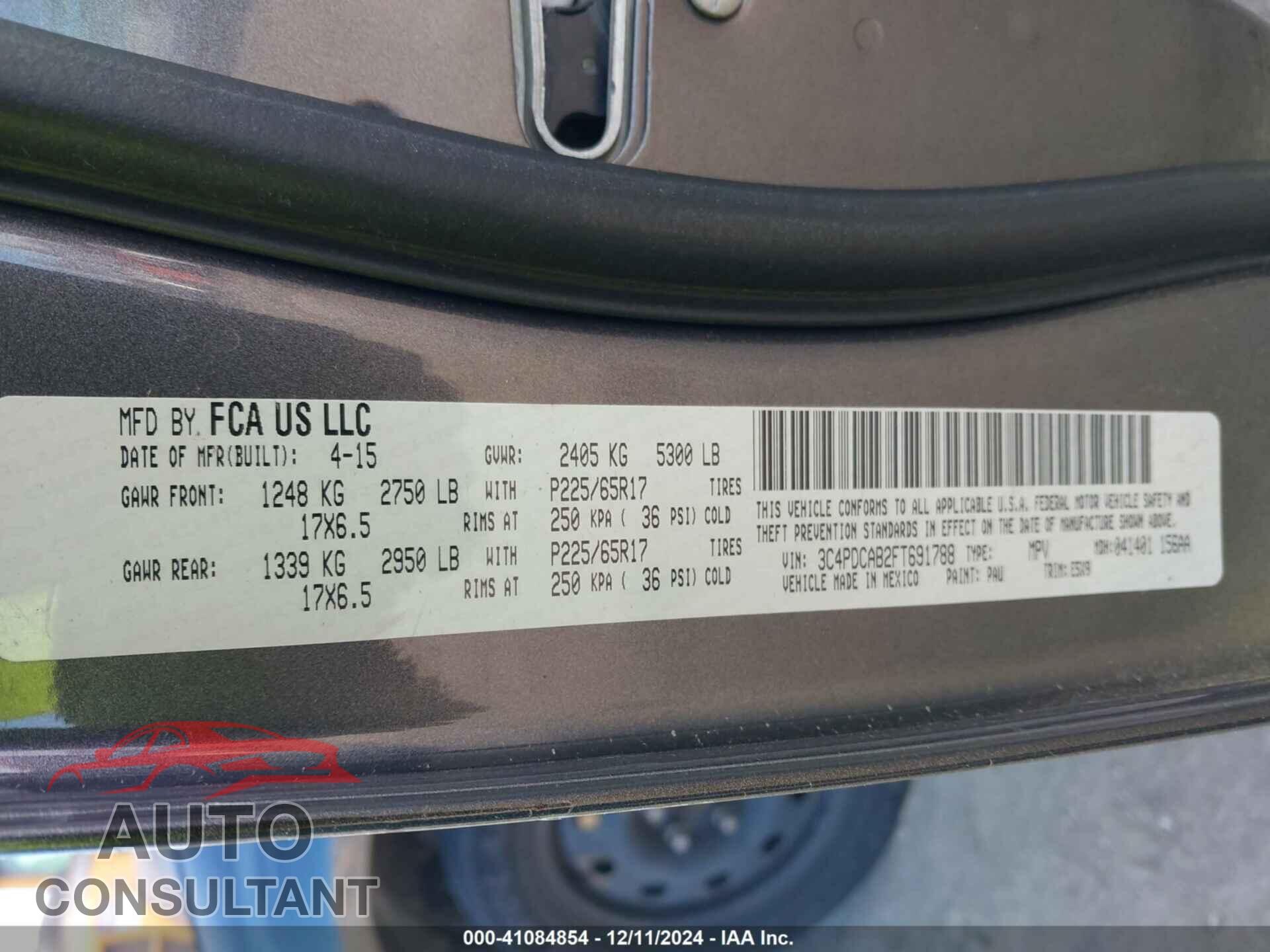 DODGE JOURNEY 2015 - 3C4PDCAB2FT691788