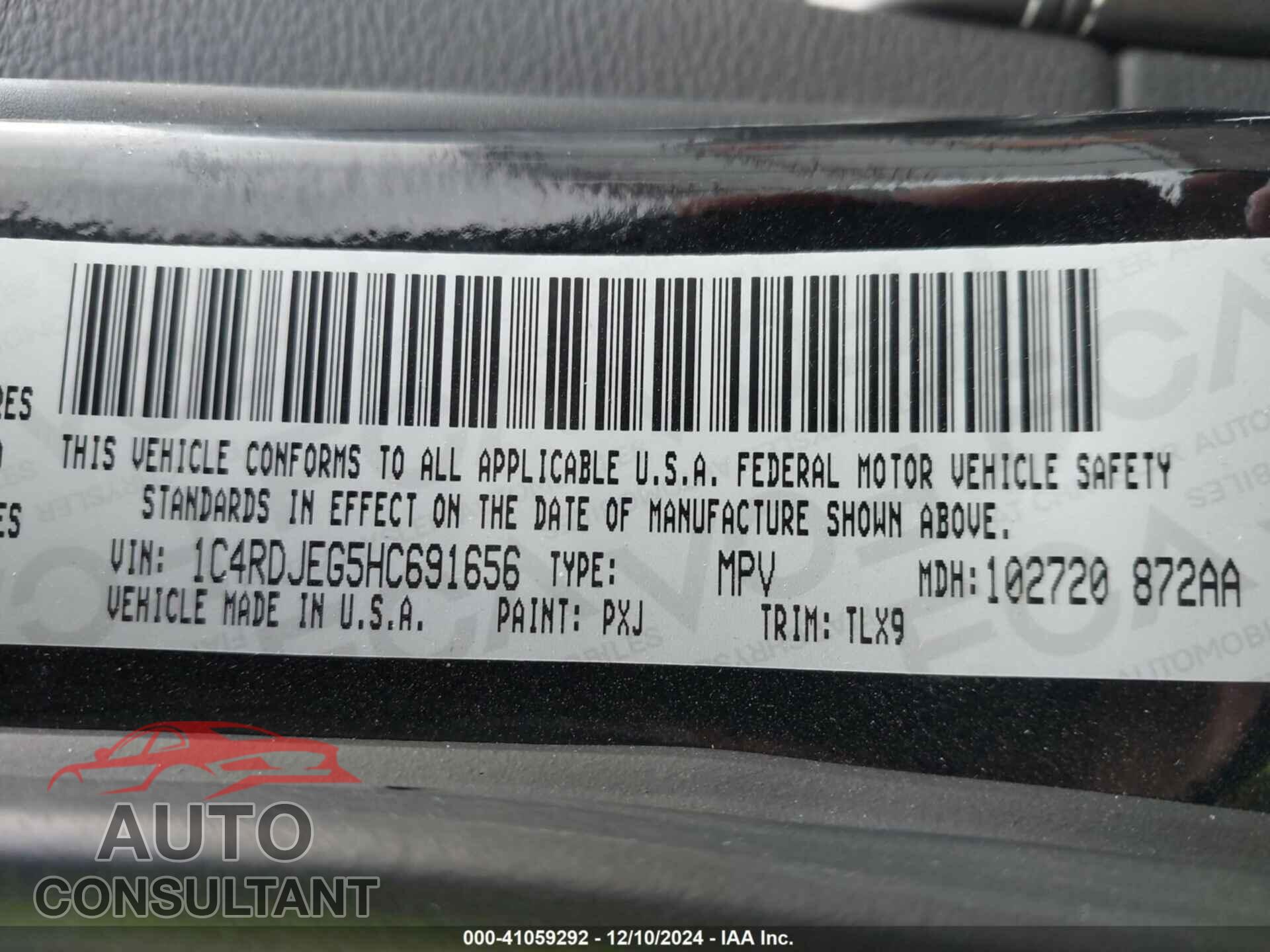 DODGE DURANGO 2017 - 1C4RDJEG5HC691656