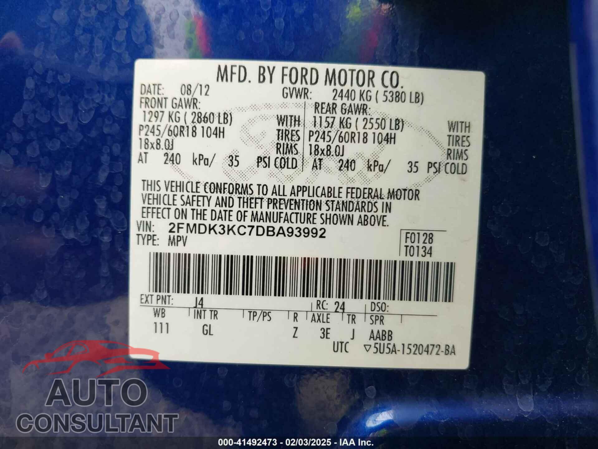 FORD EDGE 2013 - 2FMDK3KC7DBA93992