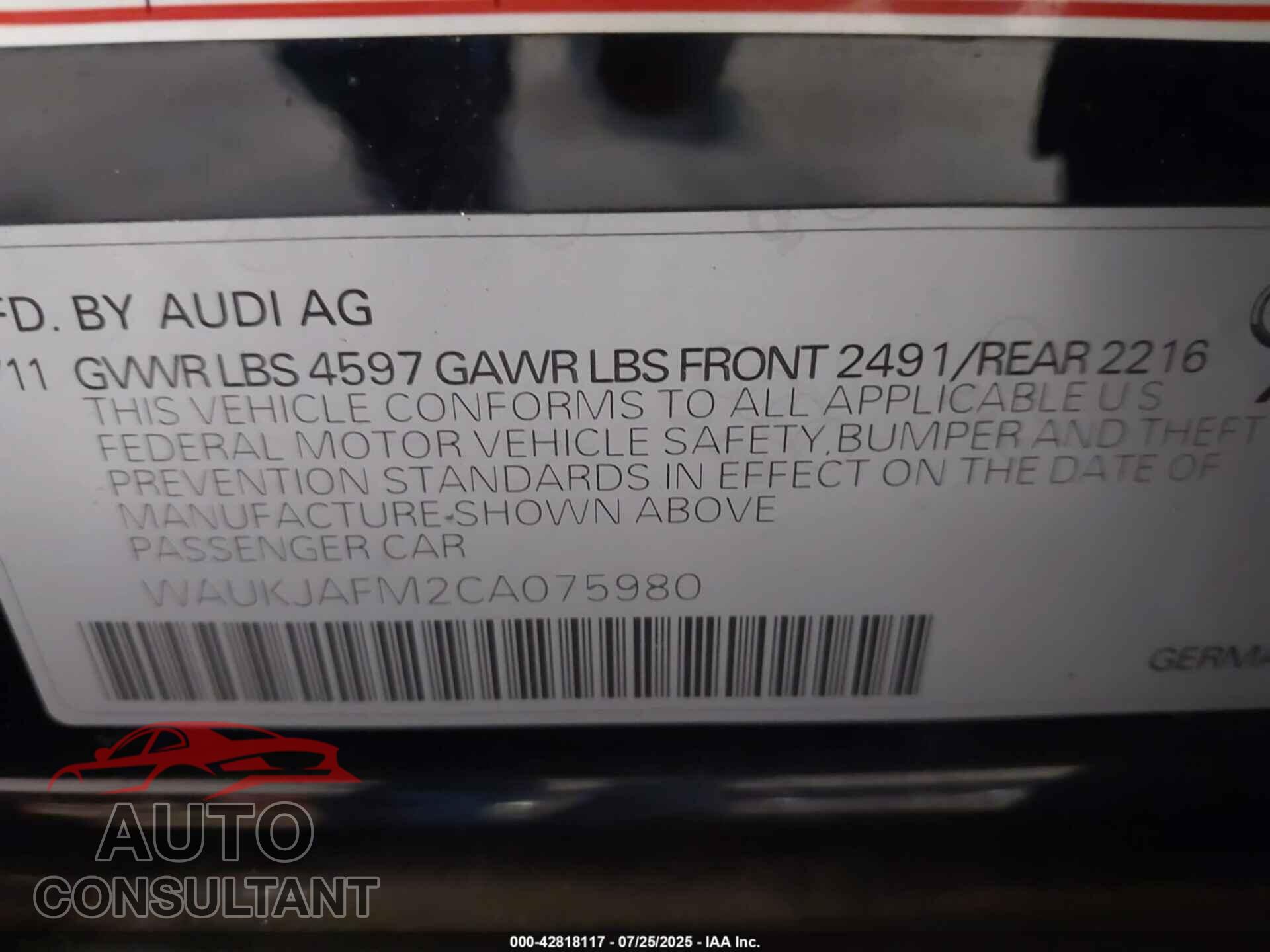 AUDI A3 2012 - WAUKJAFM2CA075980