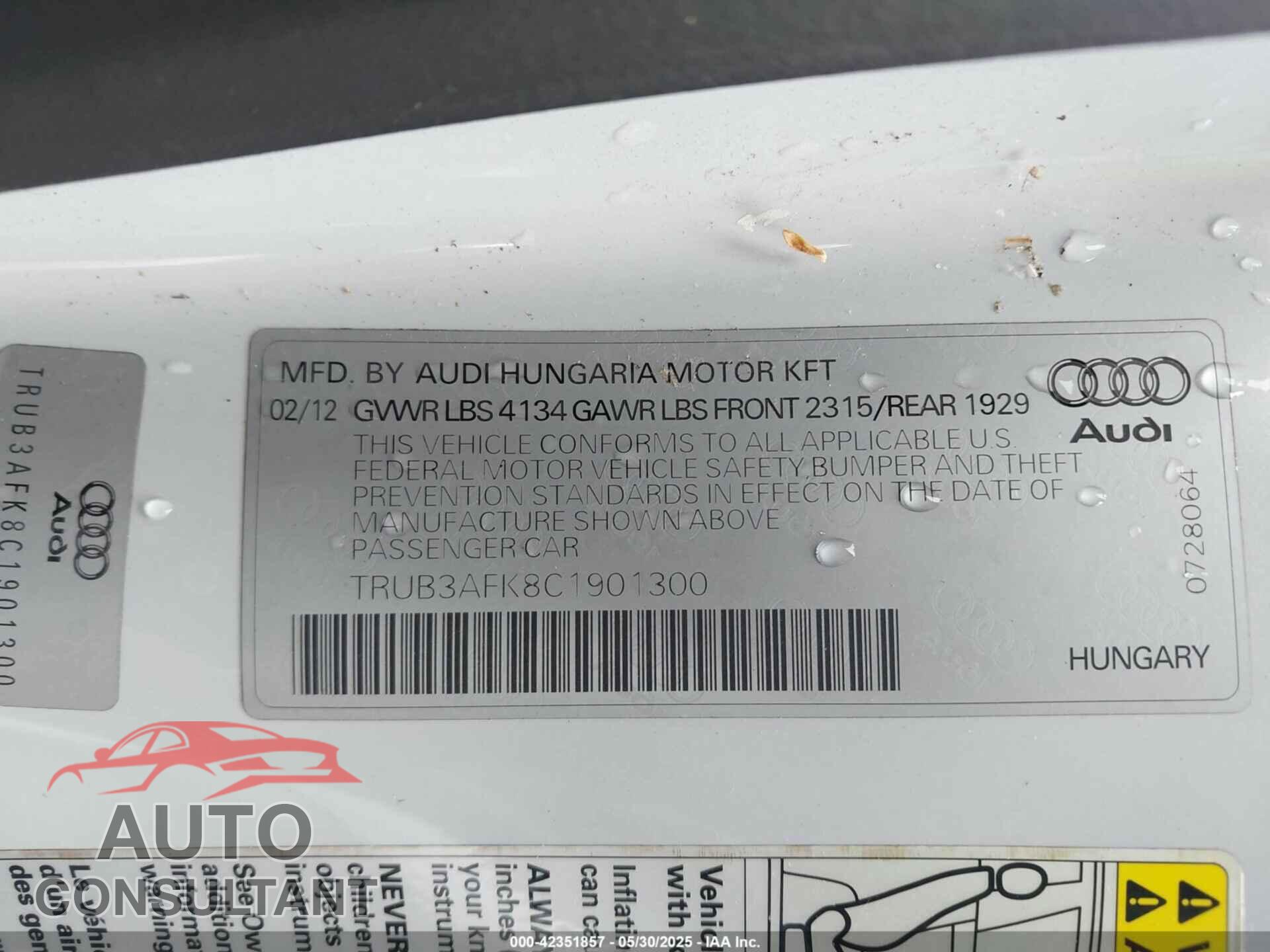 AUDI TT RS 2012 - TRUB3AFK8C1901300