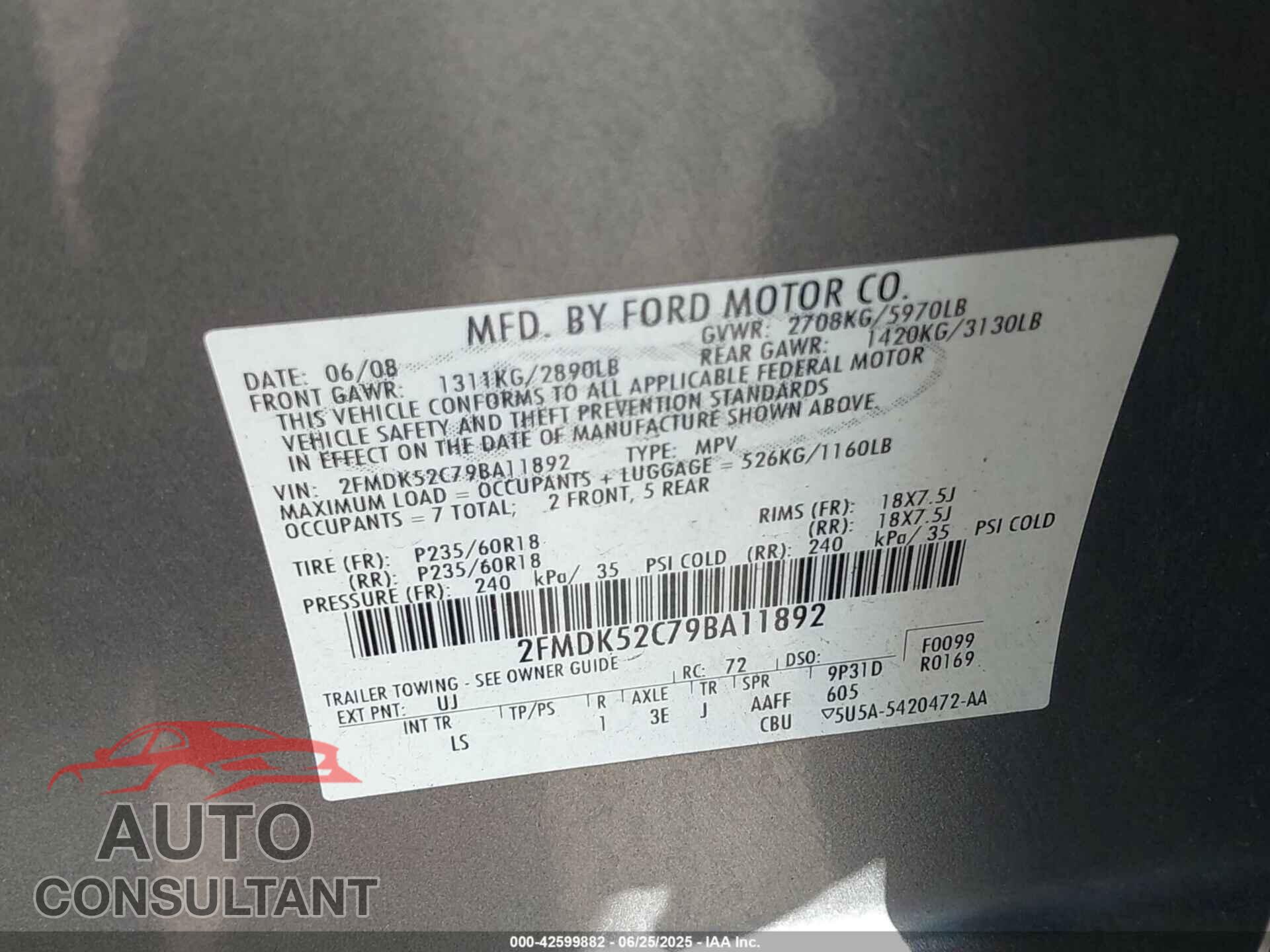 FORD FLEX 2009 - 2FMDK52C79BA11892